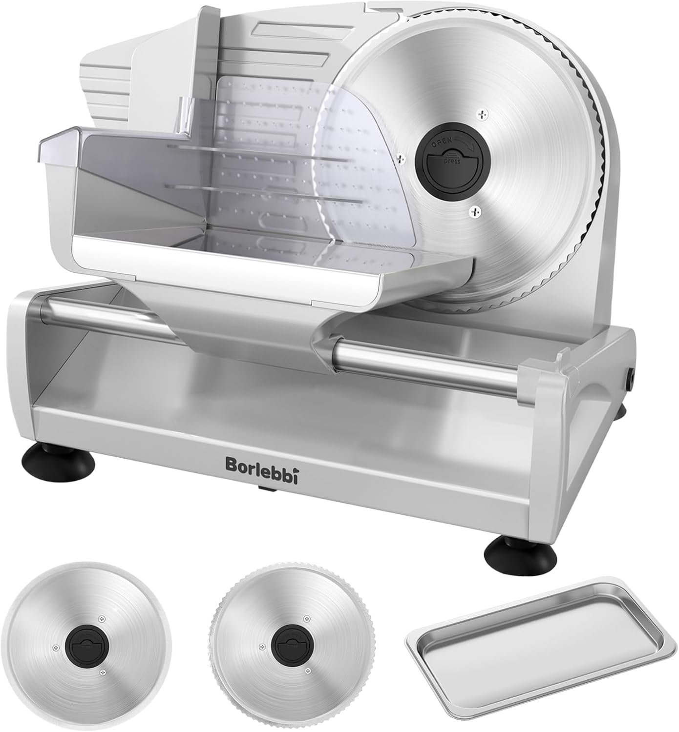 Meat Slicer, 200W Meat Slicer Machine for Home, DC Motor Quiet Deli Slicer with 2 Removable 7.5” Stainless Steel Blades, Adjustable Dial for 0-15mm, Electric Food Slicer for Meat, Cheese, Bread