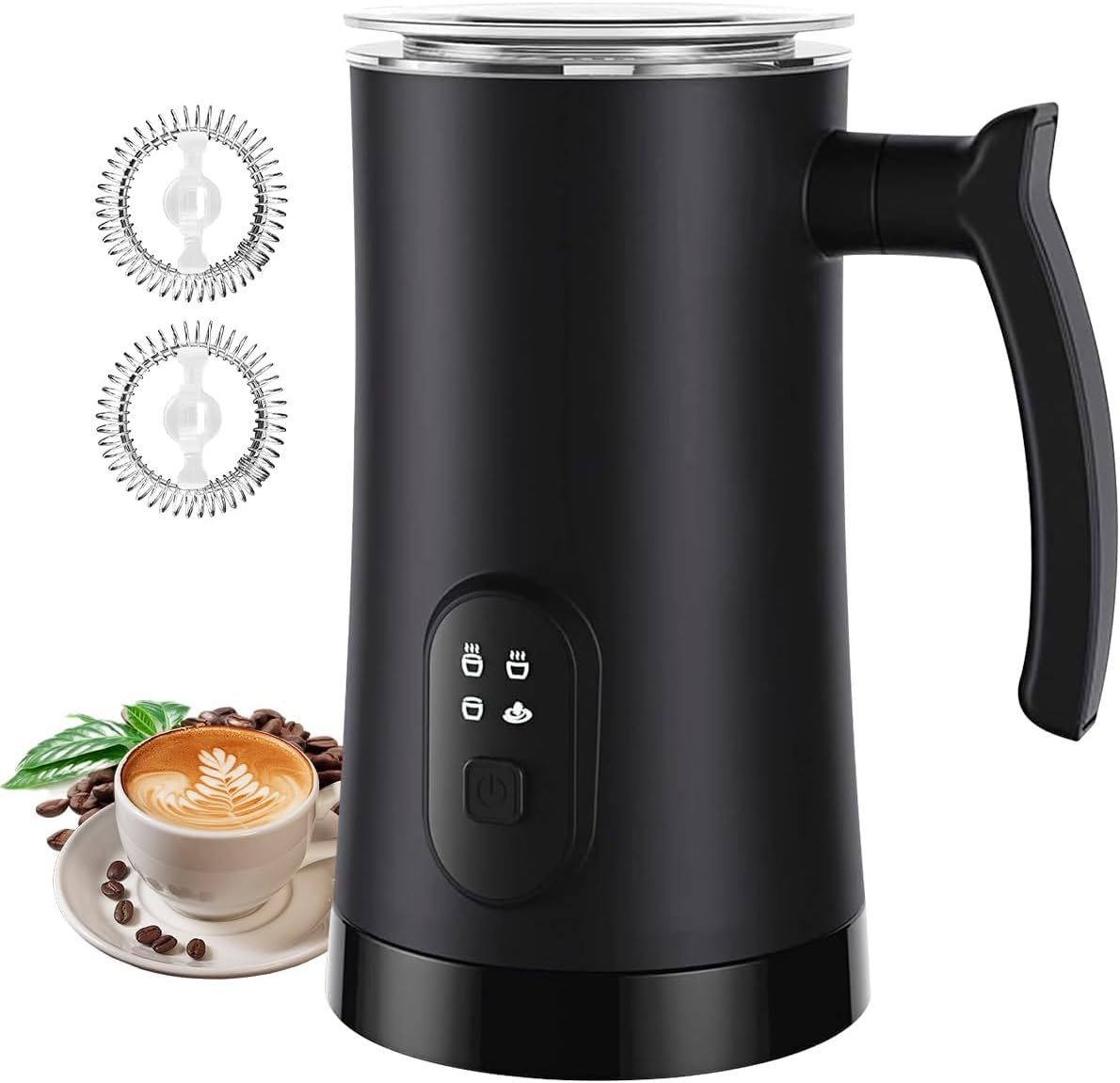 Milk Frother, 4-in-1 Electric Milk Steamer, 350ml/11.8oz Automatic Frother for Coffee, Warm and Cold Foam Maker for Latte, Cappuccino and Hot Chocolate (Black)
