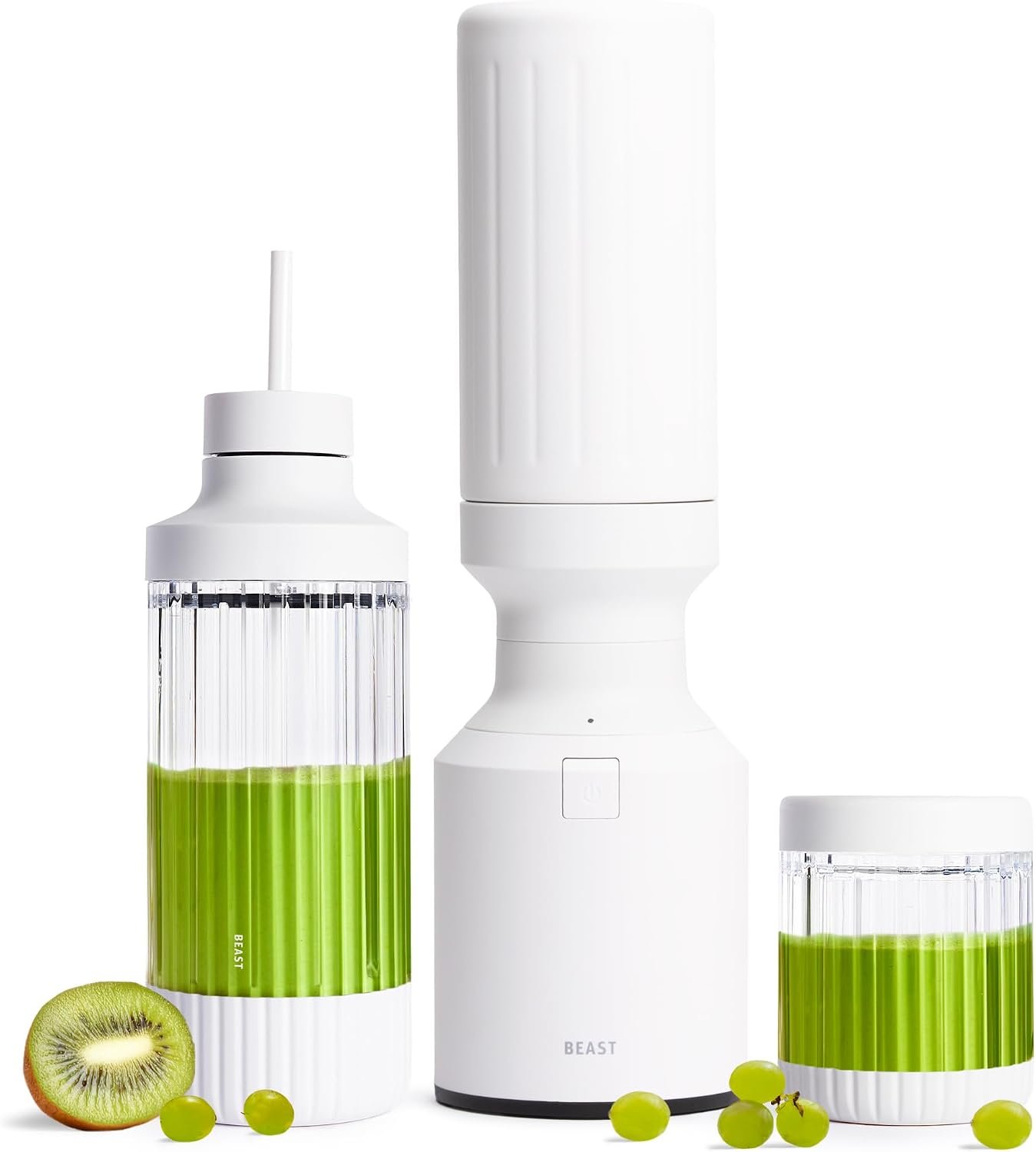 Beast Mighty 850 Stainless Steel | Compact Personal Blender | Extra Vessels | Keeps Blends Cold | Smoothies, Shakes, Sauces, Dips | Portable Straw Caps and Lids | 850W (Cloud White)