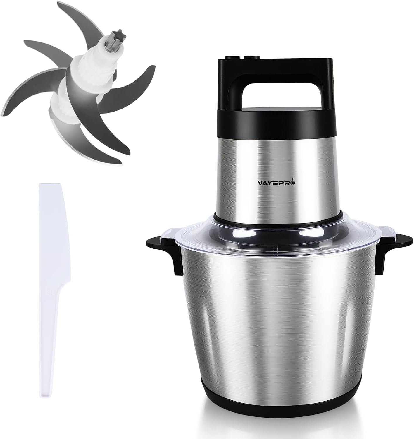 Vayepro 24 Cup Large Capacity Electric mixers, Electric Food Blenders with Stainless Steel Bowl, 2 Speed, 4 Bi-Level Bladesand Spatula, 6L 800W Food Processors for Meat, Onion, Vegetables, Fruits