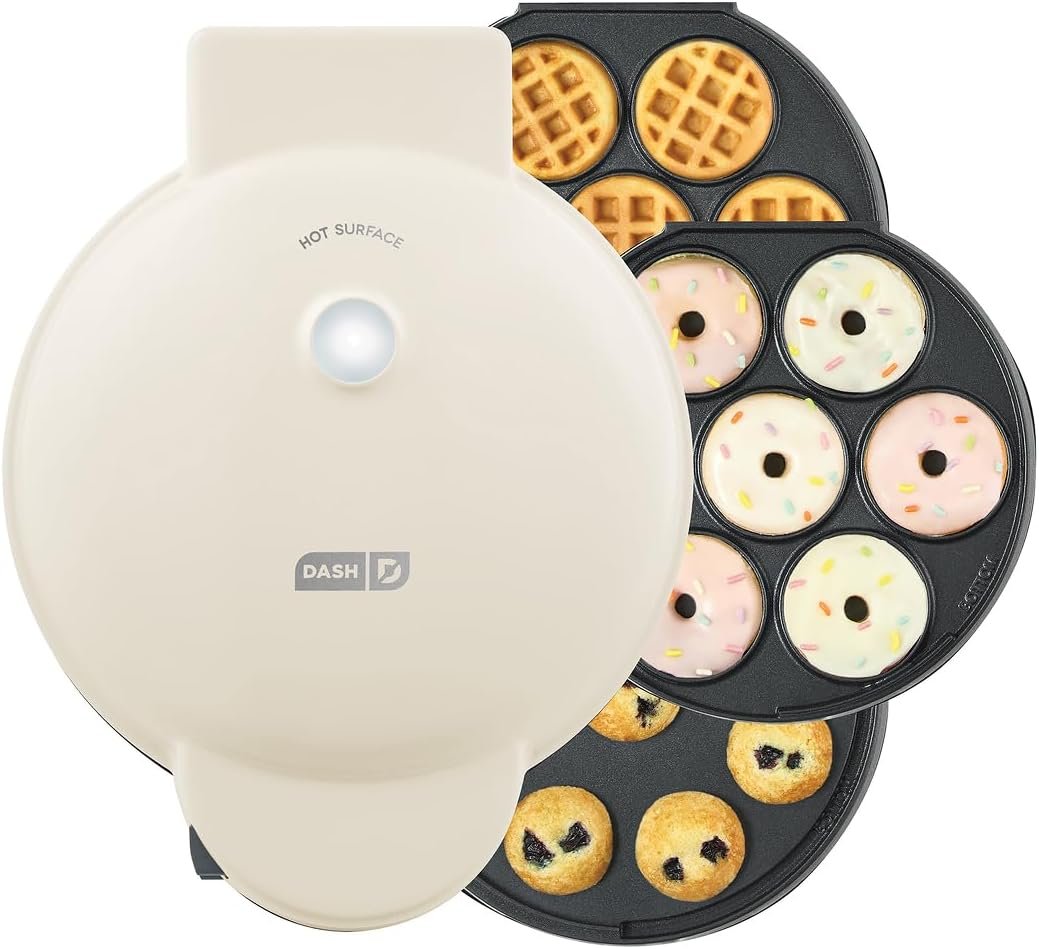 Dash MultiMaker Treat Maker System – Features Snap-and-Swap, Dishwasher Safe Plates – Makes Mini Donuts, Waffle Bites, and Mini Cupcakes – Cream