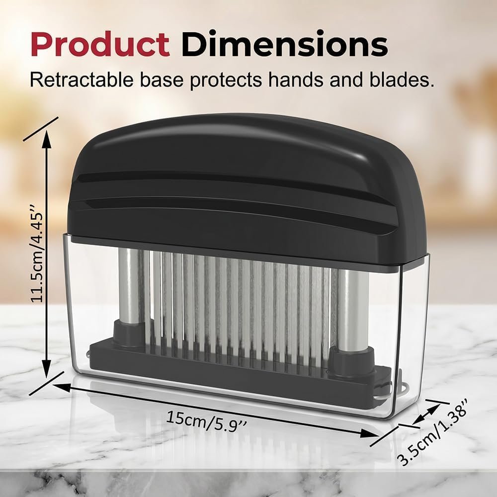 Meat Tenderizer Tool with 48 Stainless Steel Needle Blades, Spring Loaded Meat Tenderizer, Handheld Blade Meat Tenderizer for Steak, Beef, Chicken, Pork, BBQ Grill Kitchen Gadgets (Black*1pcs)