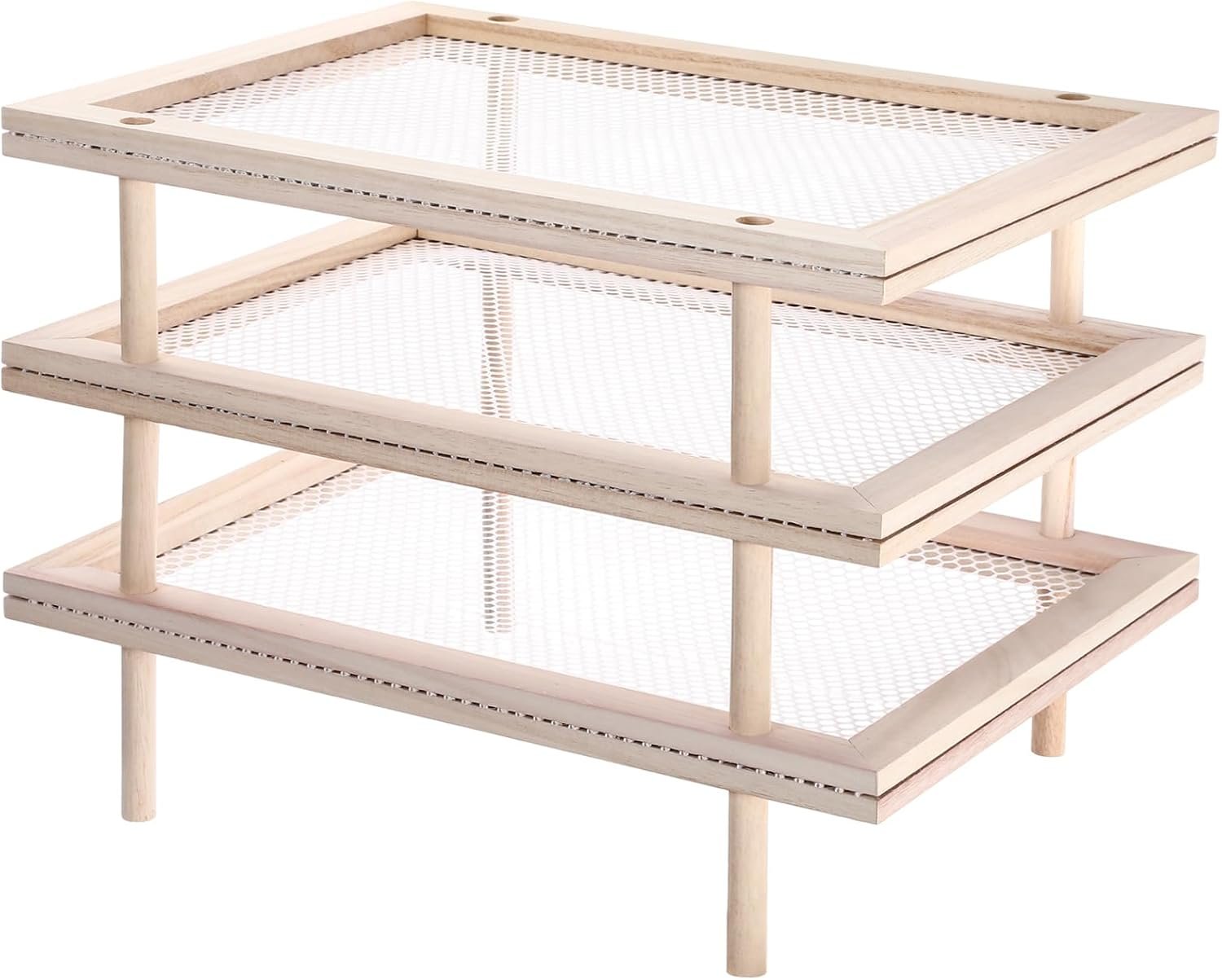 3 Set Large Pasta Drying Rack 12.6″ x 16.5″ Stackable Herb Dryer Rack with Mesh Wooden Flower Drying Storage for Pasta Herb Seed Flower Dryer Cook Gift Homesteading Essentials