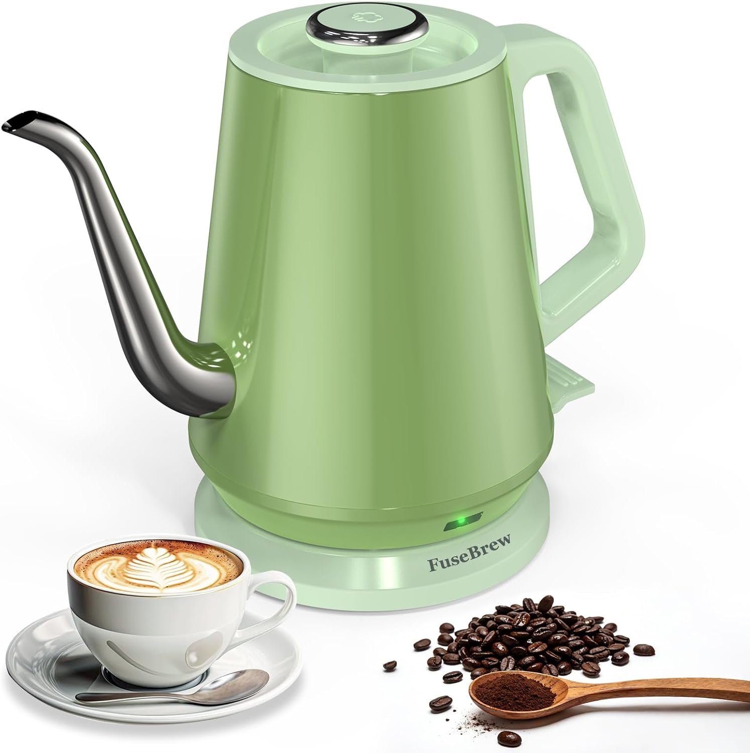 Gooseneck Electric Kettle 0.8L, 1200W Fast Boiling Stainless Steel – Auto Shut-Off, Precision Pour Over Kettle for Coffee & Tea, Ideal for Small Kitchen, RV, Travel (Green)