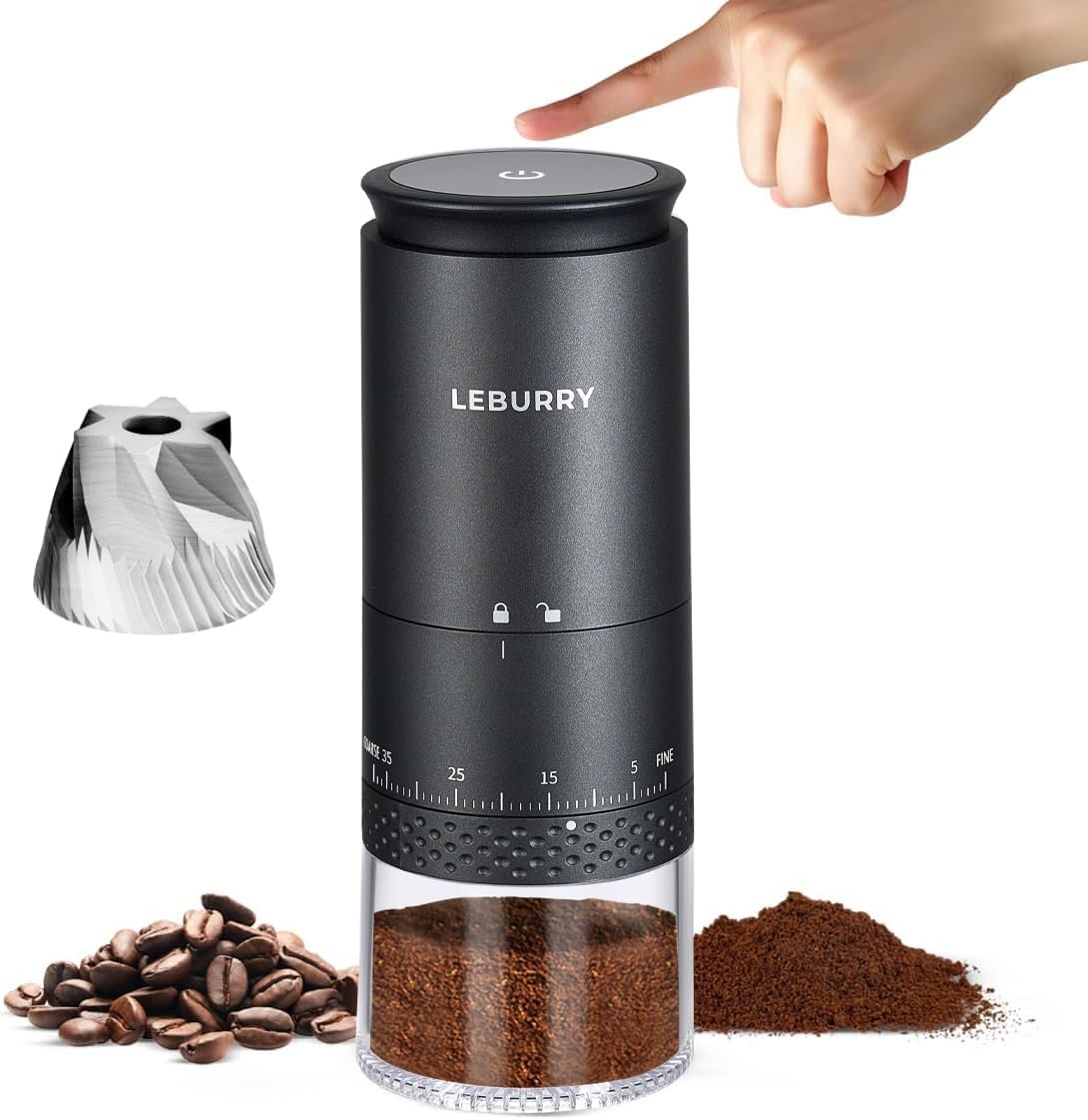 Burr Coffee Grinder – Portable Espresso Grinder with Stainless Steel Conical Mill for Travel, Camping – Cordless/Rechargeable Electric Coffee Bean Grinders with 38 Adjustable Grind Settings