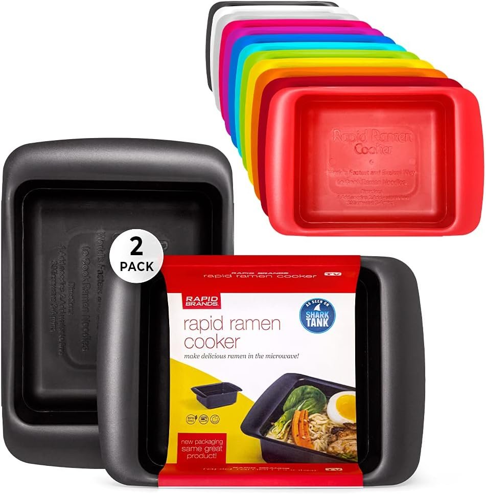 Rapid Ramen Cooker – Microwave Ramen in 3 Minutes – BPA Free and Dishwasher Safe | Perfect for Dorm, Small Kitchen, or Office (2-Pack,Black)