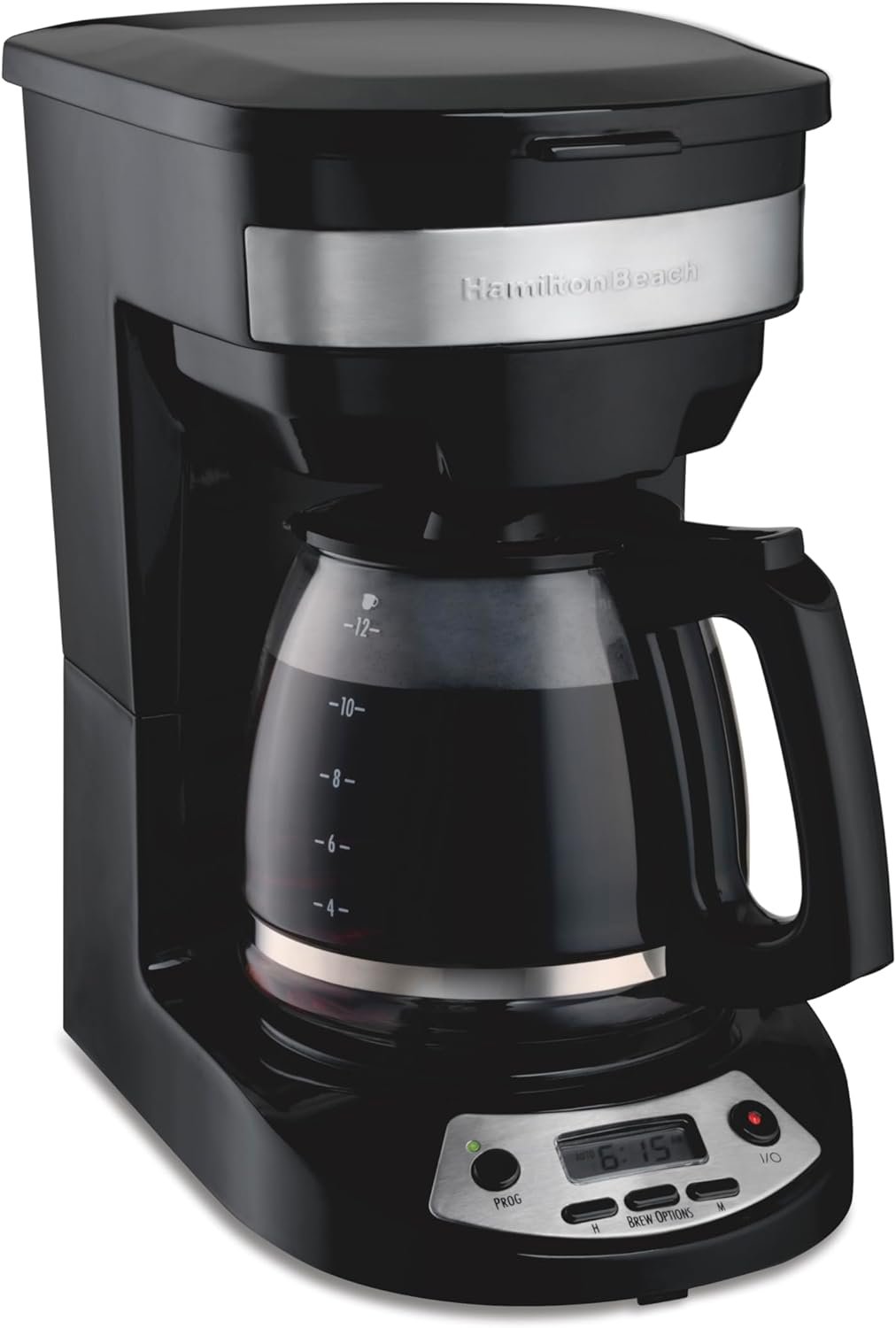 Hamilton Beach 12 Cup Programmable Drip Coffee Maker | Regular & Bold Brew Options | Auto Pause and Pour | Glass Carafe | Black with Stainless Accents | 46299J