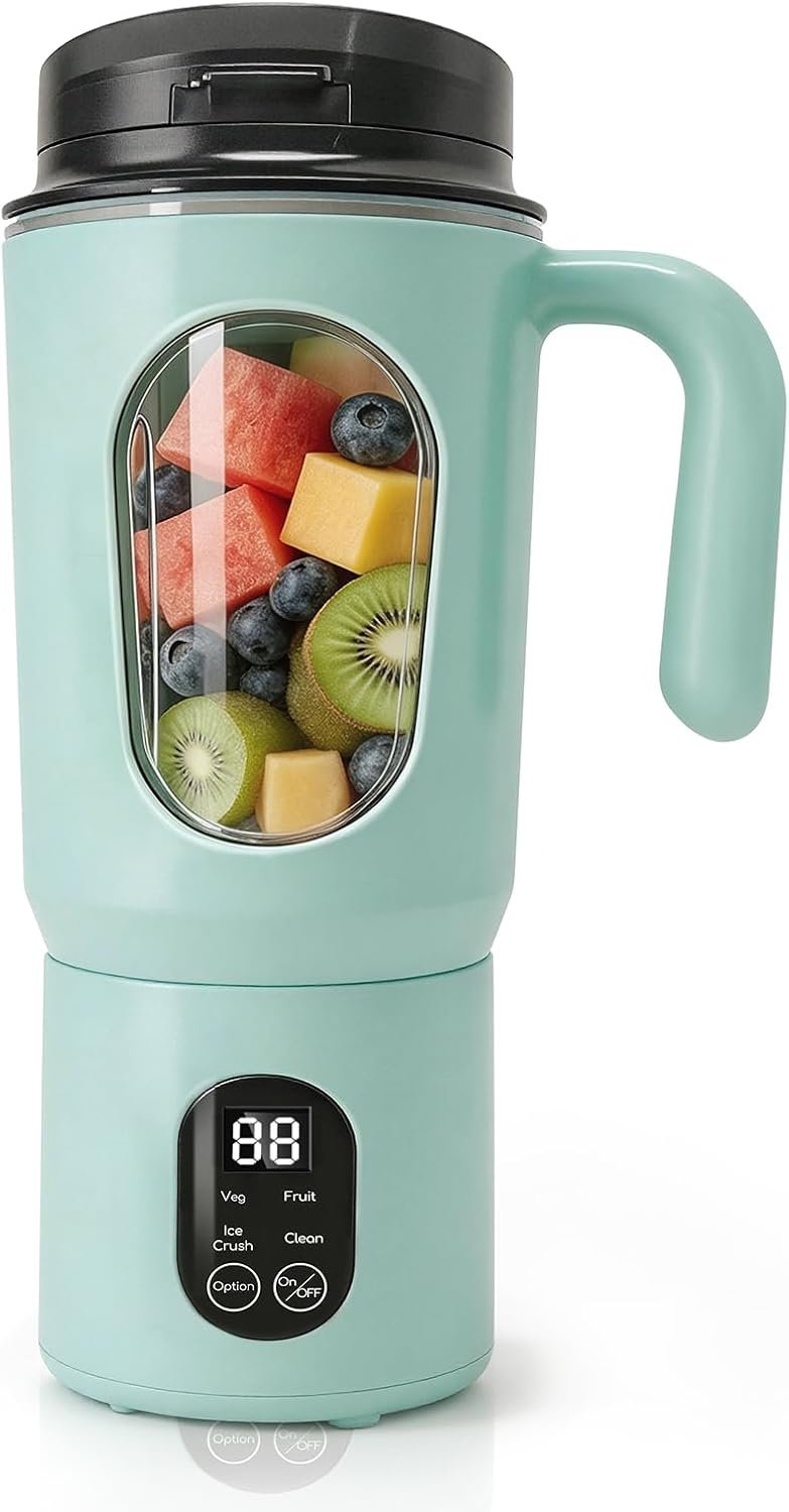 Portable Blender for Smoothies, 580ML USB-C Rechargeable Juicer Cup (Green) | Personal Smoothie Maker with Travel Lid, Small Blender for Kitchen, Gym, Travel and Office