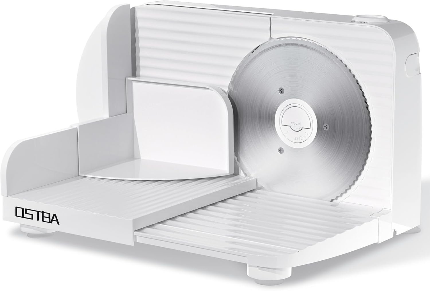 OSTBA Foldable Electric Food Slicer, Adjustable Thickness 0–15mm, 6.7” Stainless Steel Blade, 150W Motor, Portable & Easy-to-Clean Meat, Cheese, Bread, and Vegetable Slicer for Home Kitchen, White