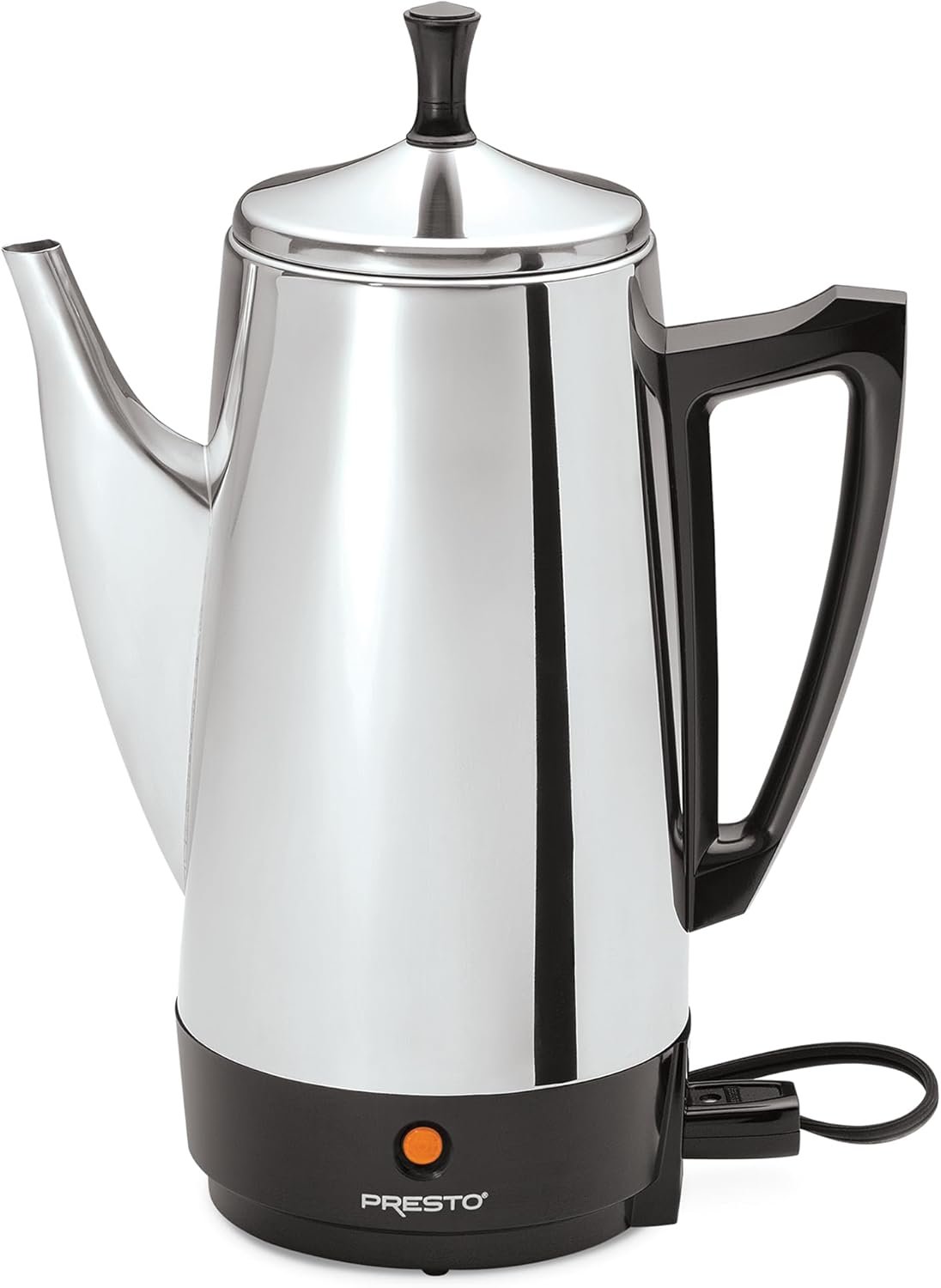 Presto 02811 Stainless Steel Electric Coffee Percolator – 12-Cups, Easy-Pour Spout, Stay-Cool Handle, Make 2-12 Cups