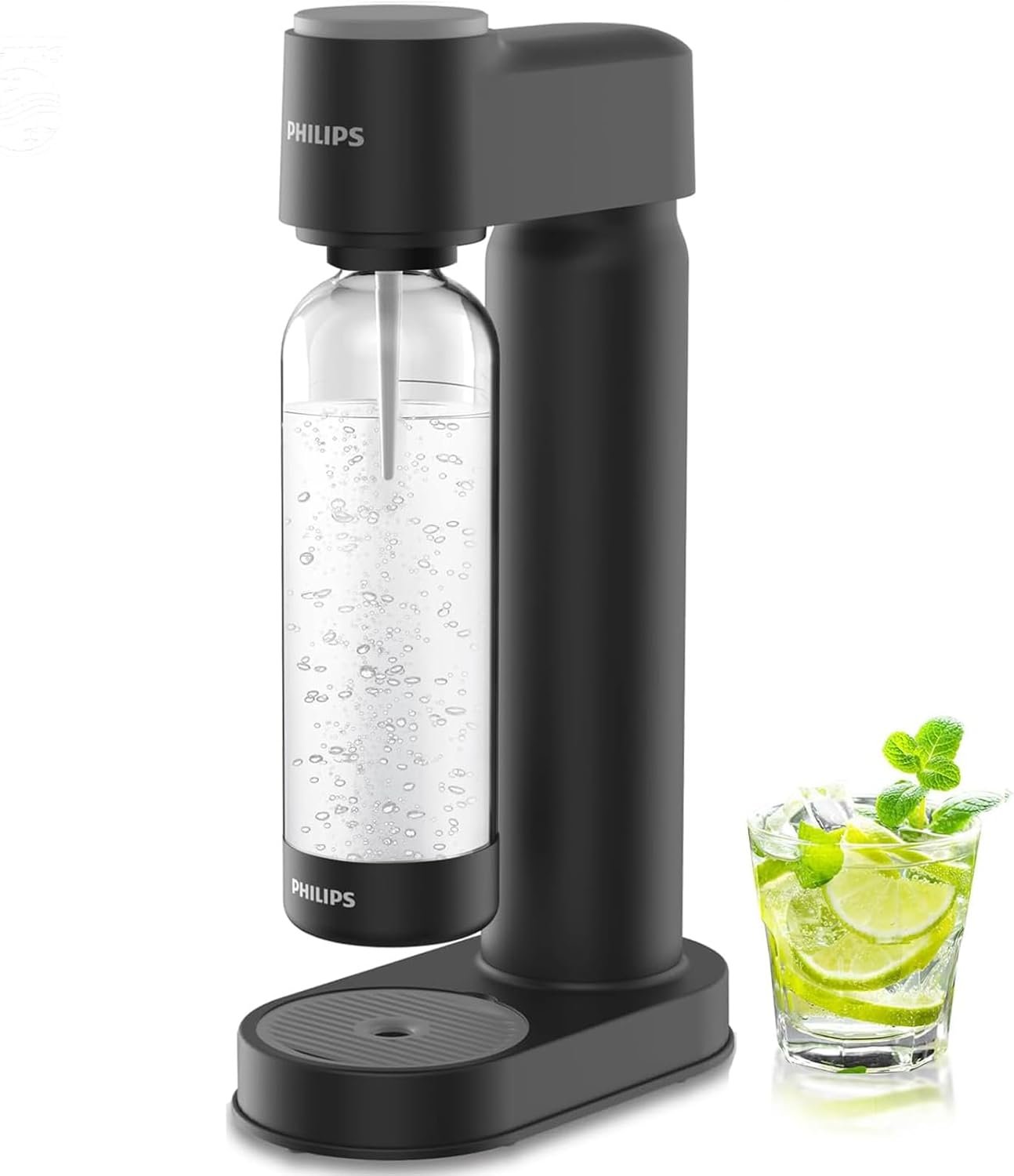 Philips Sparkling Water Maker ADD4901BKOQ/37, Plastic Soda Streaming Machine with Quick Twist Bottle, 1L BPA free PET Carbonating Bottle, Soda Maker Compatible with 60L CO2 Carbonator (NOT Included)