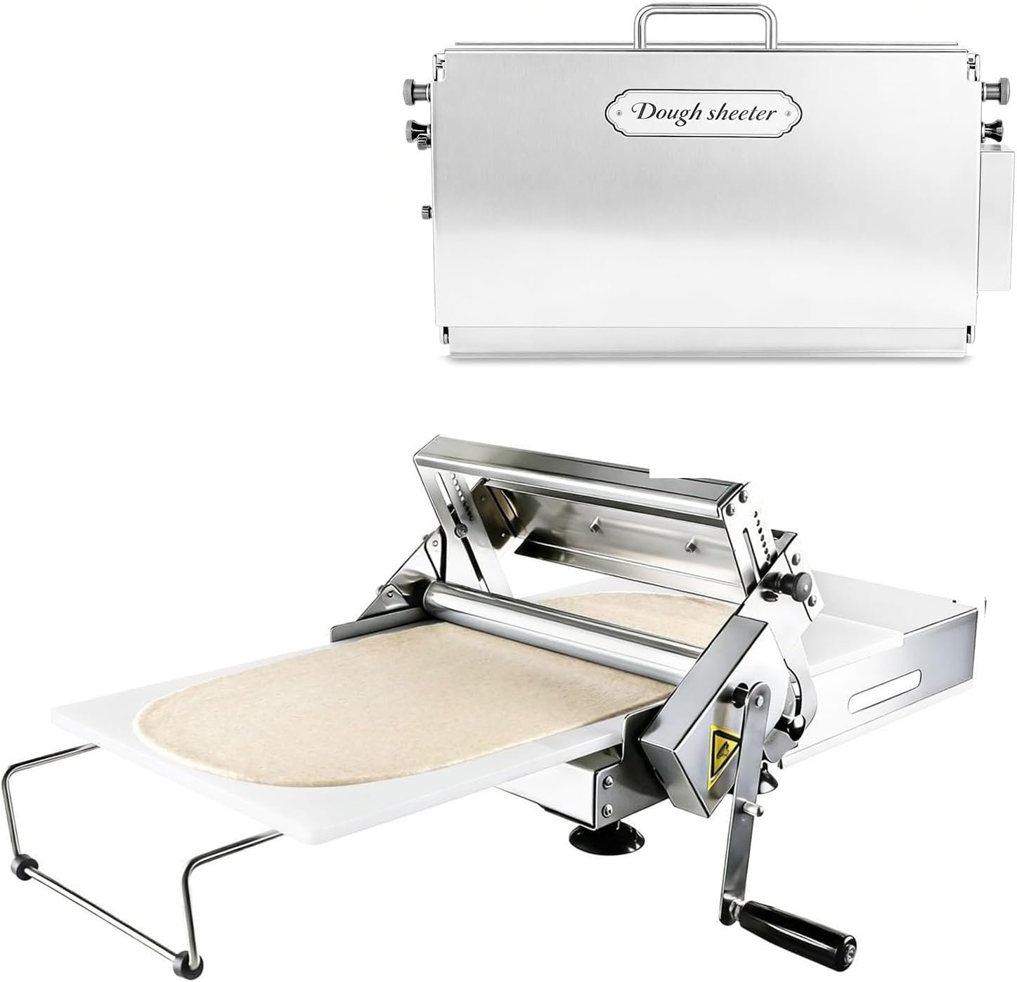 Folding Dough Sheeter, Manual Dough Rolling Machine, Adjustable Thickness, Stainless Steel Manual Dough Sheeter for Croissants, Pizza, Pastry, Home & Commercial (12″) | Adjustable Thickness