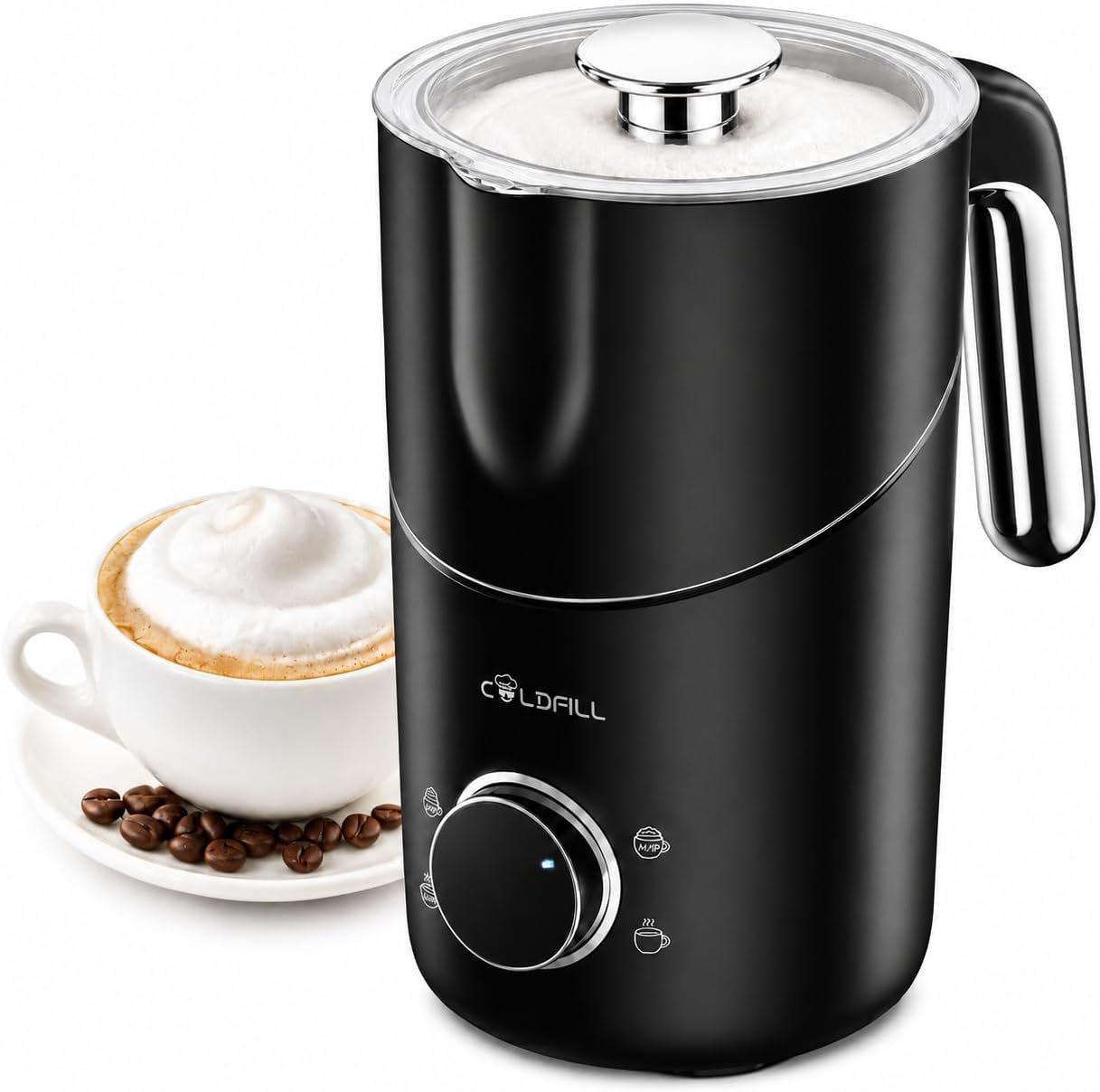 21.16oz/600ml Milk Frother, 8-in-1 Automatic Milk Frother and Steamer, Electric Hot & Cold Foam Maker, Ergonomic Grip Stainless Steel Detachable Frother for Coffee, Latte, Cappuccino