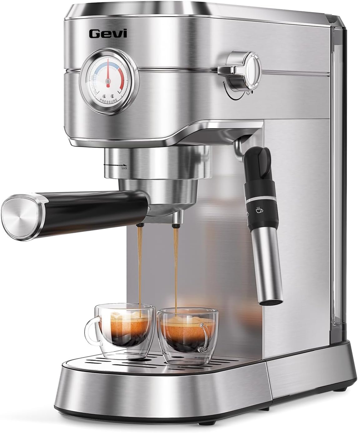 Gevi Espresso Machine 20 Bar – Auto Milk Frother & Steam Wand, NTC Temp Control, Compact Stainless Steel Cappuccino Maker, Ideal for Coffee Lovers & Home Baristas