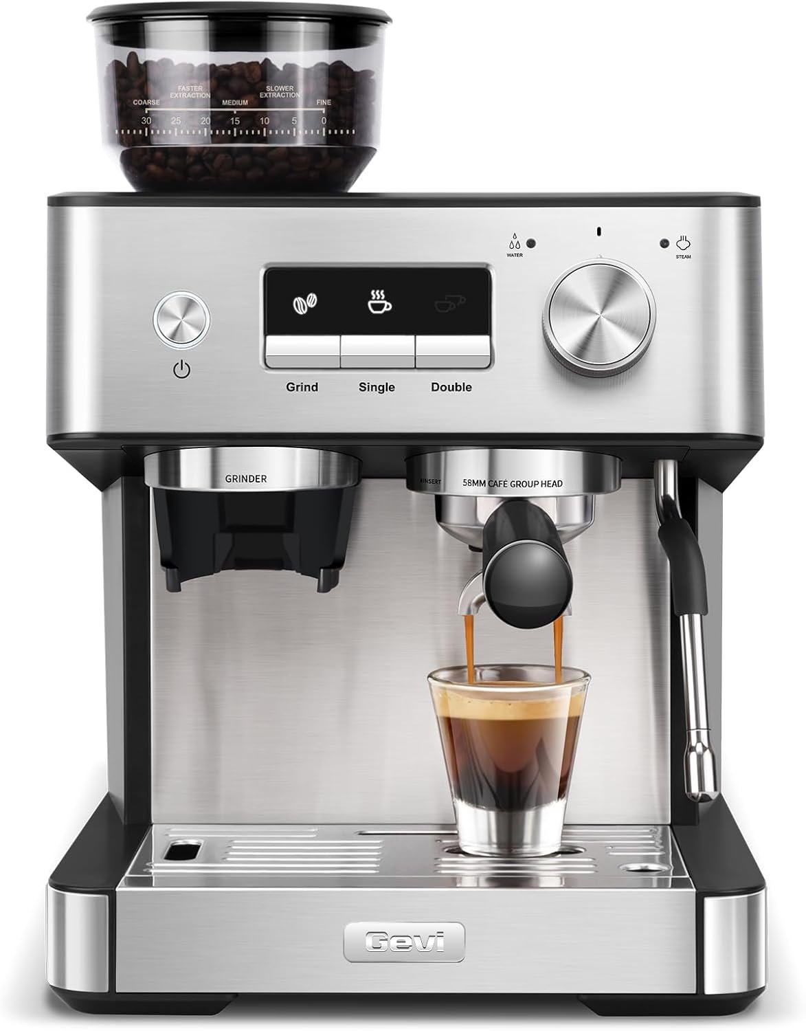 Gevi (2026 Upgrade 20 Bar Espresso Machine with Grinder & Milk Frother, Professional Coffee Maker for Home, Cappuccino & Latte, Removable Water Tank, Steam Wand
