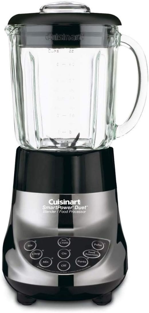 Cuisinart BFP-703BCP1 Smart Power Duet Blender & Food Processor, 500-Watt Motor, 48-Oz Glass Jar, 3-Cup Processor, 7-Speed Ice Crush, Stainless Steel Blades, Brushed Chrome, BPA-Free, 120V