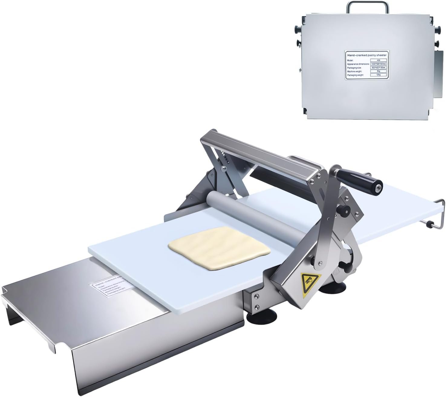 Folding Dough Rolling Machine，Stainless Steel Counter Top Dough Sheeter，Manual Dough Sheeter for Thicknesses from 0 to 25 mm, for Croissants, Pizza,Pasta, Pastry, Fondant,Puff (15in)