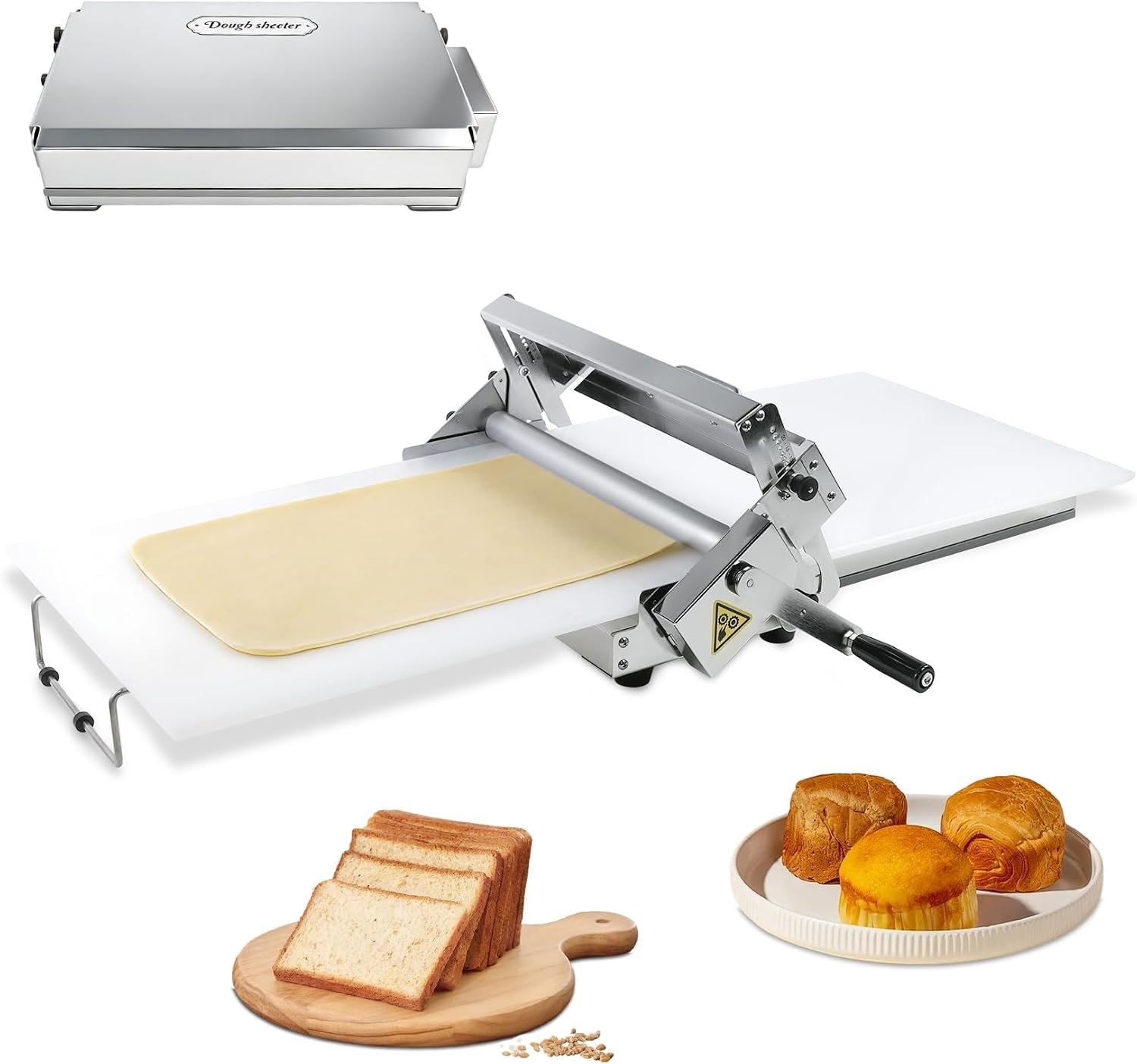 Folding Dough Sheeter (15.5″)，Dough Sheeter，Manual Dough Sheeter，Commercial Dough Roller Sheeter，55 thickness options，Suitable for pizza, croissants, puff pastry, Stainless Steel（1 Rolling Boards）
