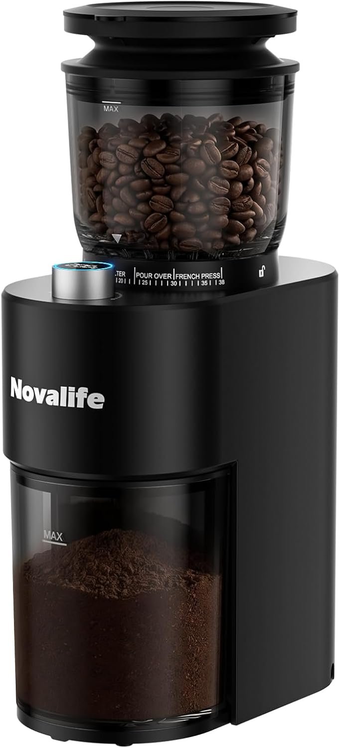 Coffee Grinder, Electric Coffee Bean Grinder with Anti-Static Design, 38 Settings Burr Grinder, 60S Timer, Espresso Grinder Compact & Quiet for Home Use, Easy Clean & Memory Function, Black