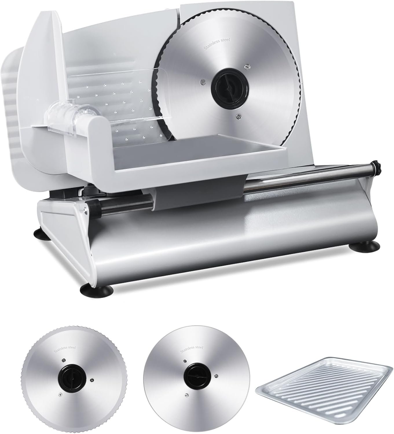Pterying Meat Slicer Machine for Home – 200W Electric Food Slicer with 2 Removable 7.5″ Stainless Steel Blades and Tray, Adjustable and Child Lock Protection, Slicer Machine for Meat Bread