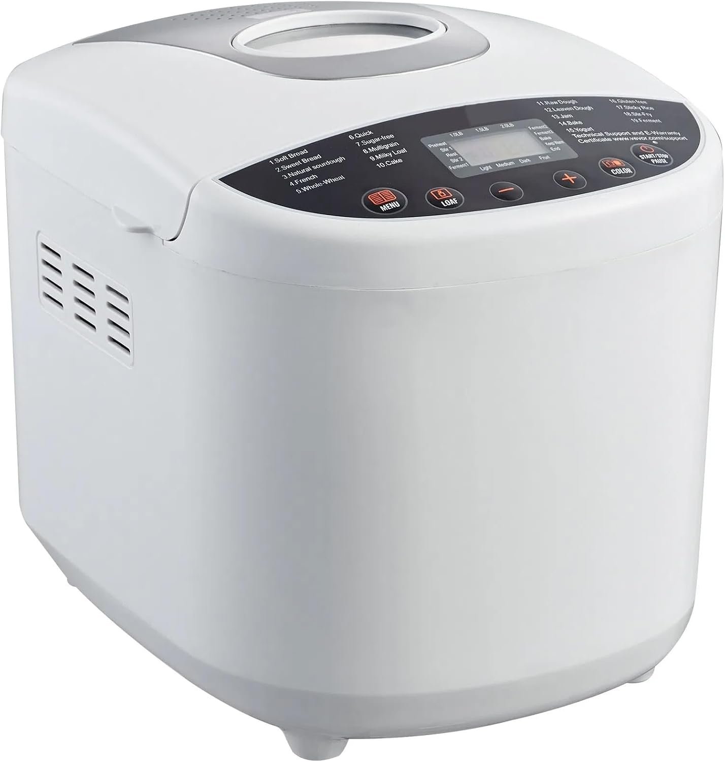 Bread Maker, 19-in-1 2LB Dough Machine, Nonstick Ceramic Pan Automatic Breadmaker with Gluten Free Setting, Automatic Compact Dough Machine Nonstick,Digital,3 Loaf Sizes, 2 Crust Colors, White