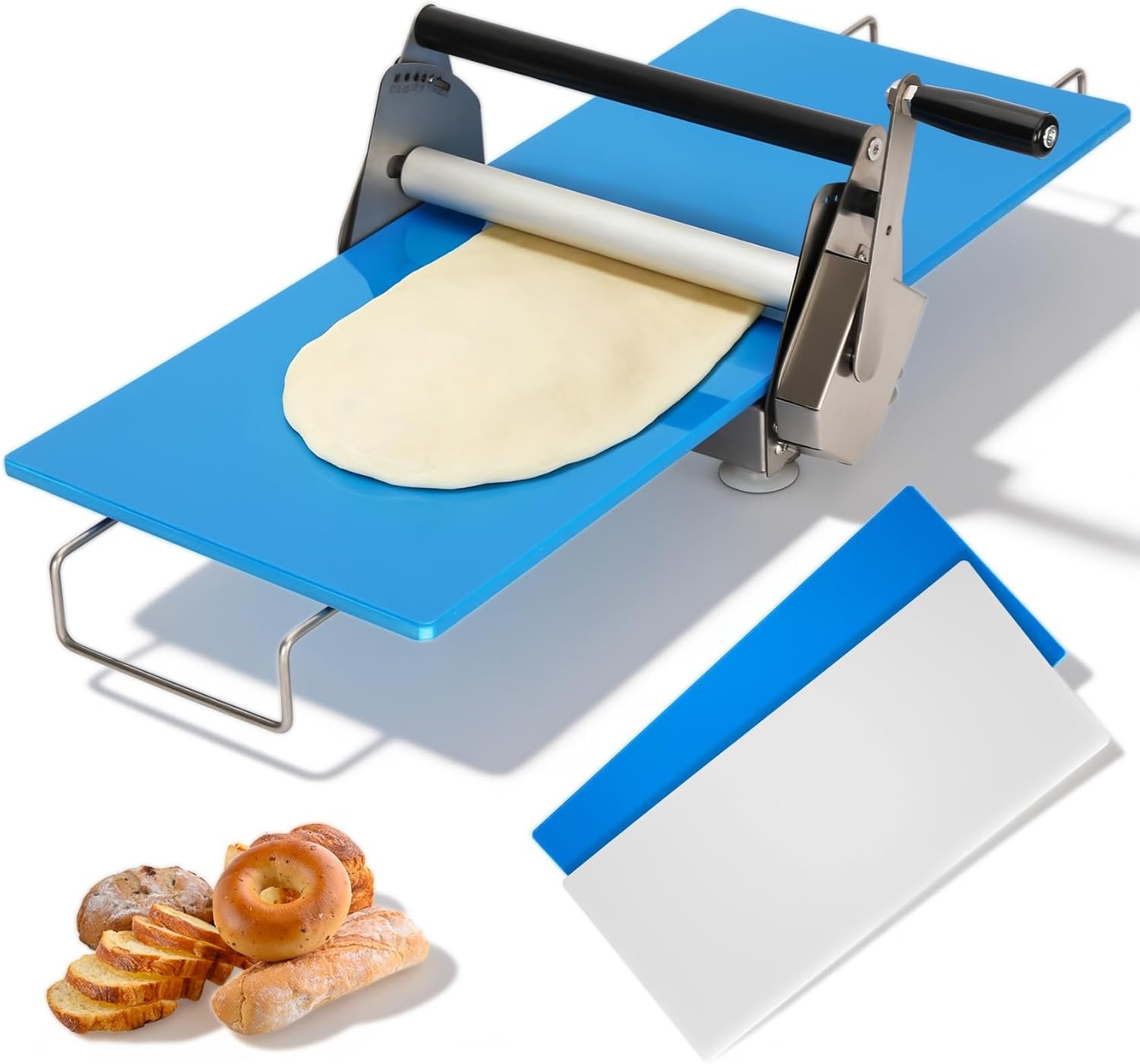 12″ Folding Manual Dough Sheeter with 2 Rolling Boards, Adjustable Thickness Dough Rolling Machine, Compact Stainless Steel Dough Sheeter for Pizza, Pastry, Pasta, Fondant, Cookie Dough & Home Baking