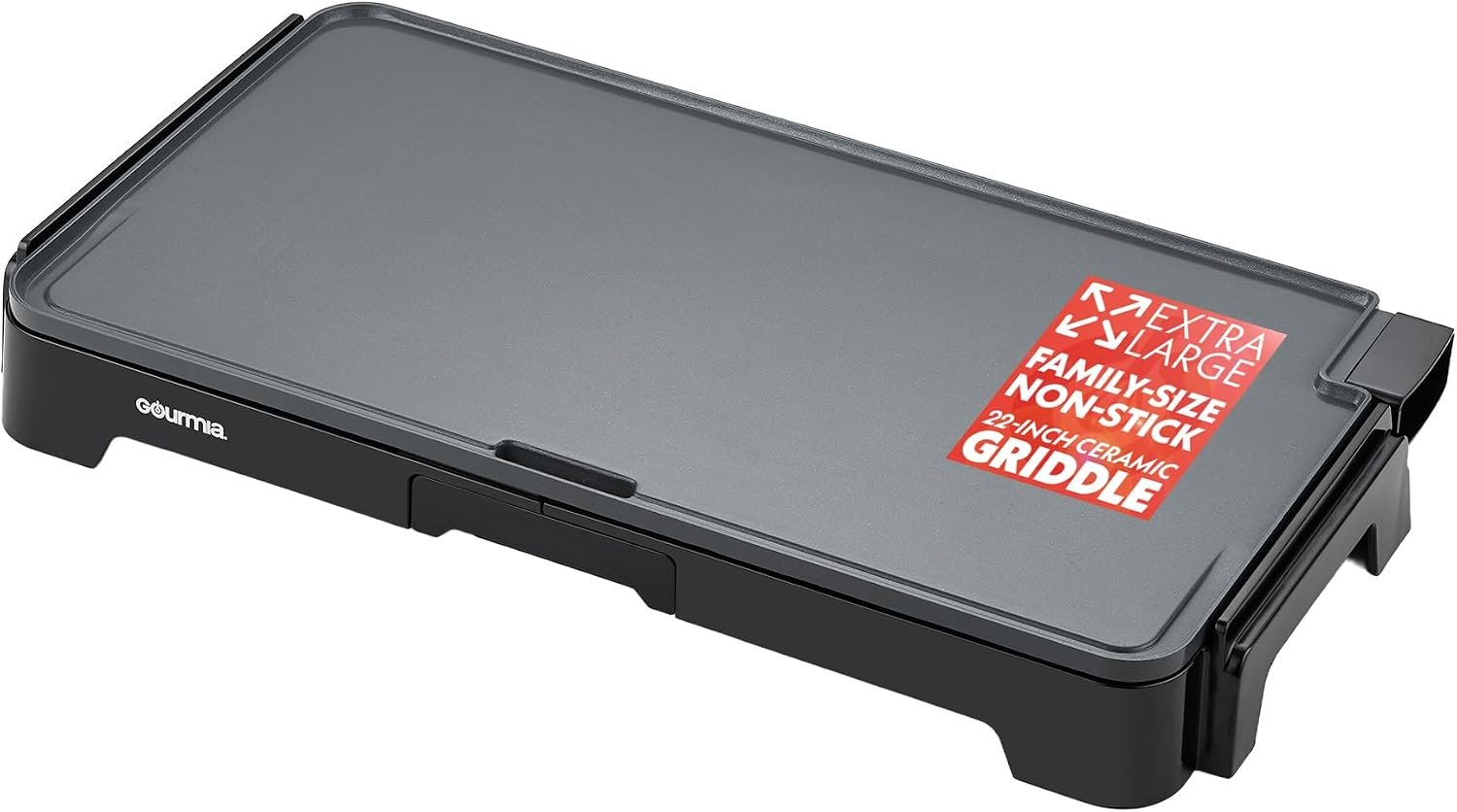 Gourmia 22 Inch XL Electric Griddle Pan – Nonstick Extra Large Flat Top Ceramic Surface, Countertop Cooker, Adjustable 200°F–400°F, Pull-Out Drip Tray, Compact Handle-Free Design