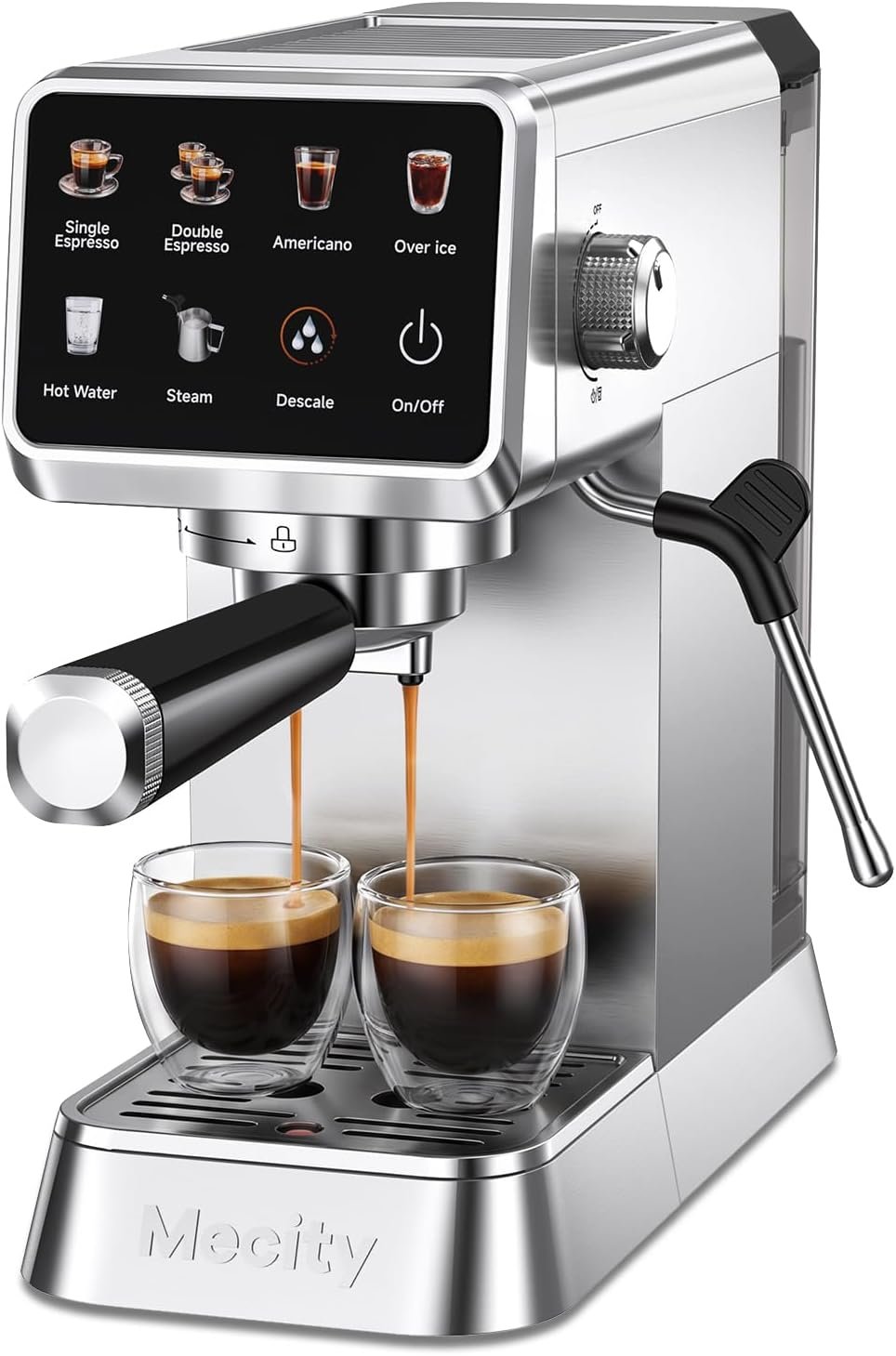 Mecity 20 Bar Espresso Machine with Milk Frother, Touchscreen Coffee Maker for Espresso, Americano & Over Ice Coffee, Compact Stainless Steel Latte & Cappuccino Maker