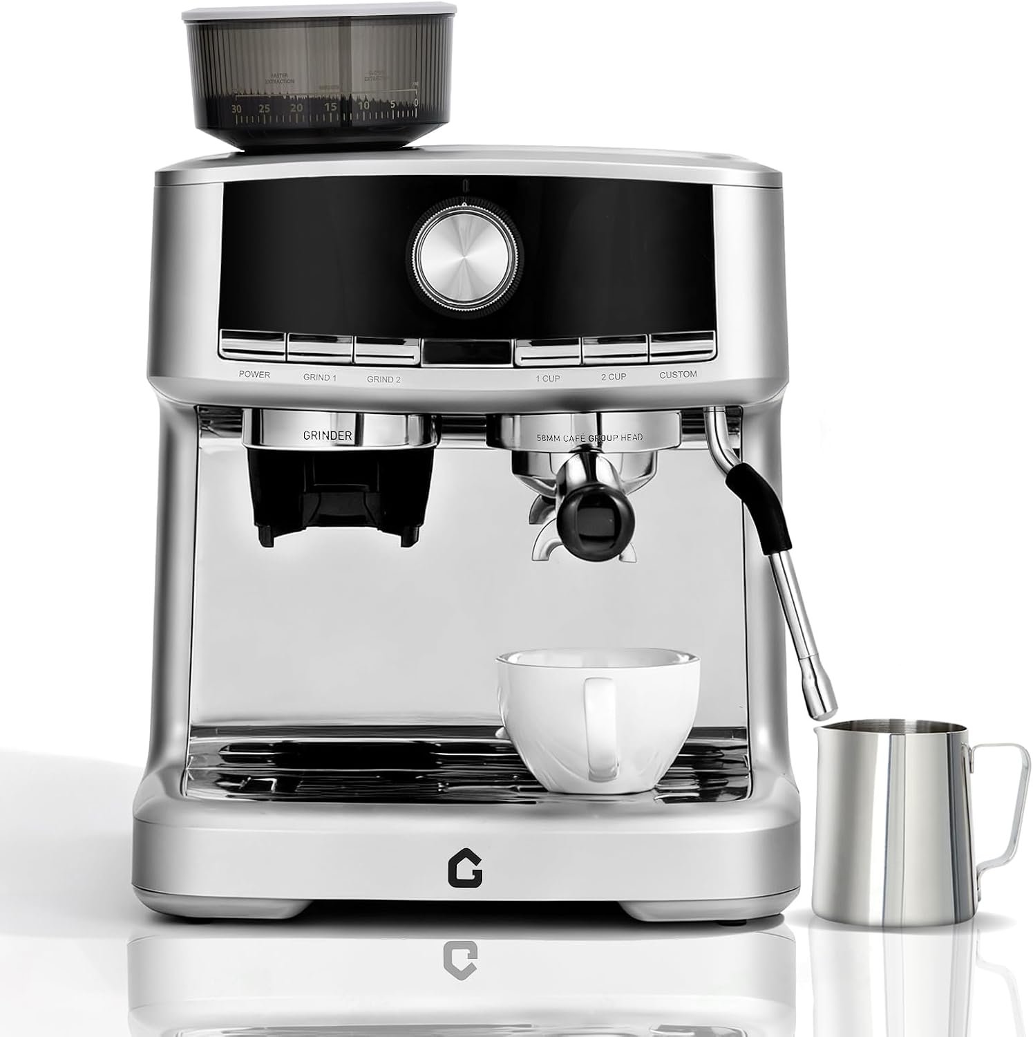 Garvee Espresso Machine with Grinder, 20 Bar Stainless Steel Coffee Maker, 1.5L Removable Water Tank, Milk Frother Steam Wand for Latte Cappuccino, Professional Home/Office Use