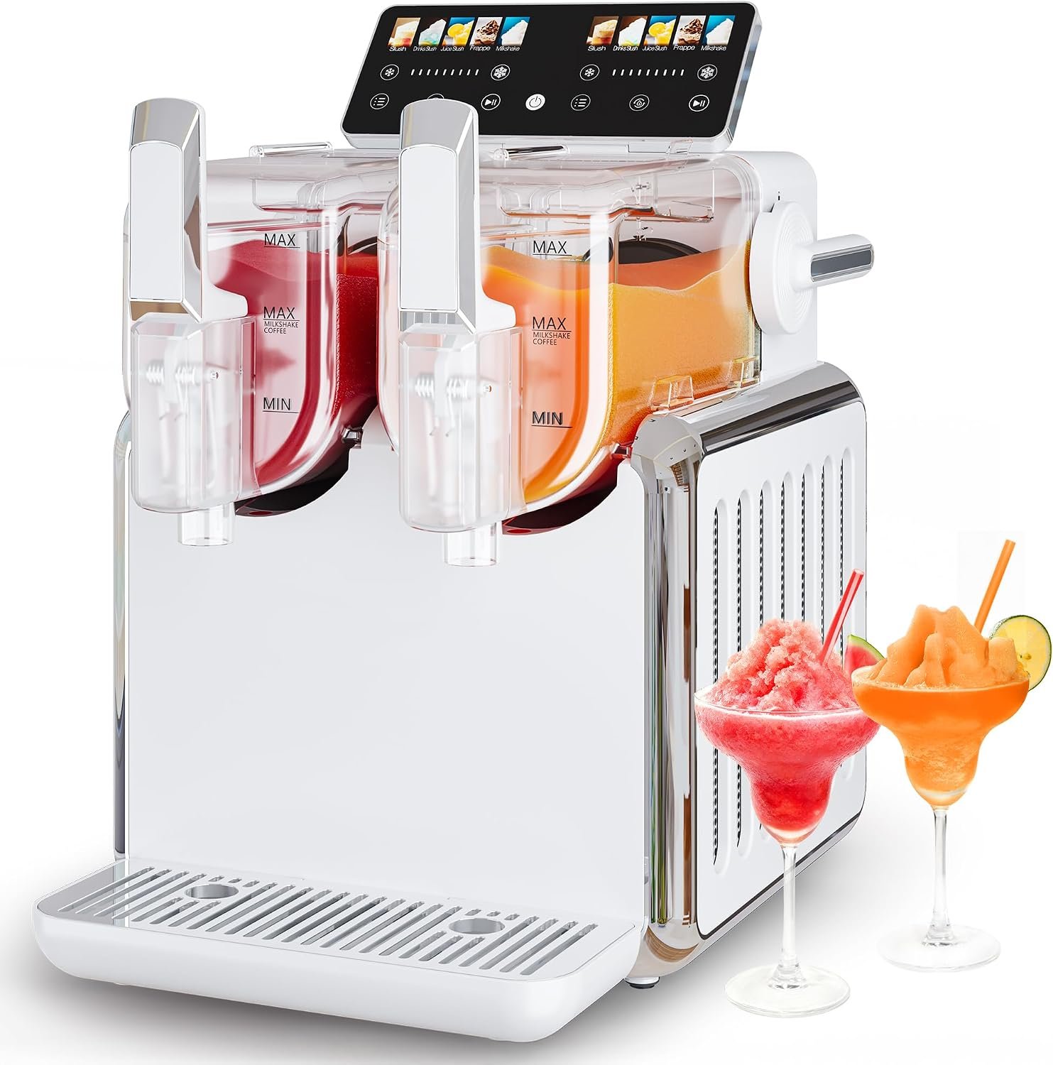 Dual-Tank Slush Machine for Home: 169oz Frozen Drink Maker with Rapid Chill Technology, Self-Cleaning System & 5 Drink Modes, Keeps Drinks Frozen up to 12 Hours, ETL Certified, White