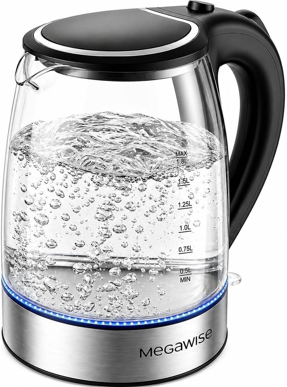 Megawise Electric Glass Kettle with Auto Shut-Off (1.8L)