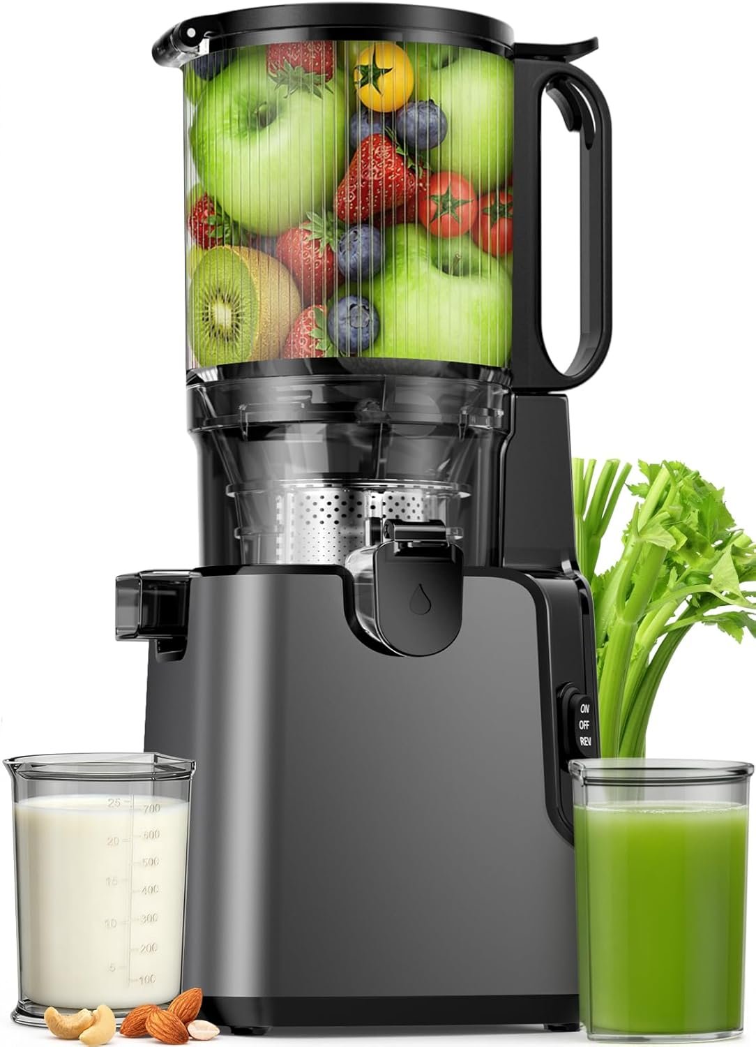 Juicer Machines with 5.8″ Large Chute, 2-in-1 Cold Press Juicer for Whole Vegetables Fruits 400W, Masticating juicer Easy to Clean Juice Extractor Machine for Making Nut Mike, Juice, Premium Gray