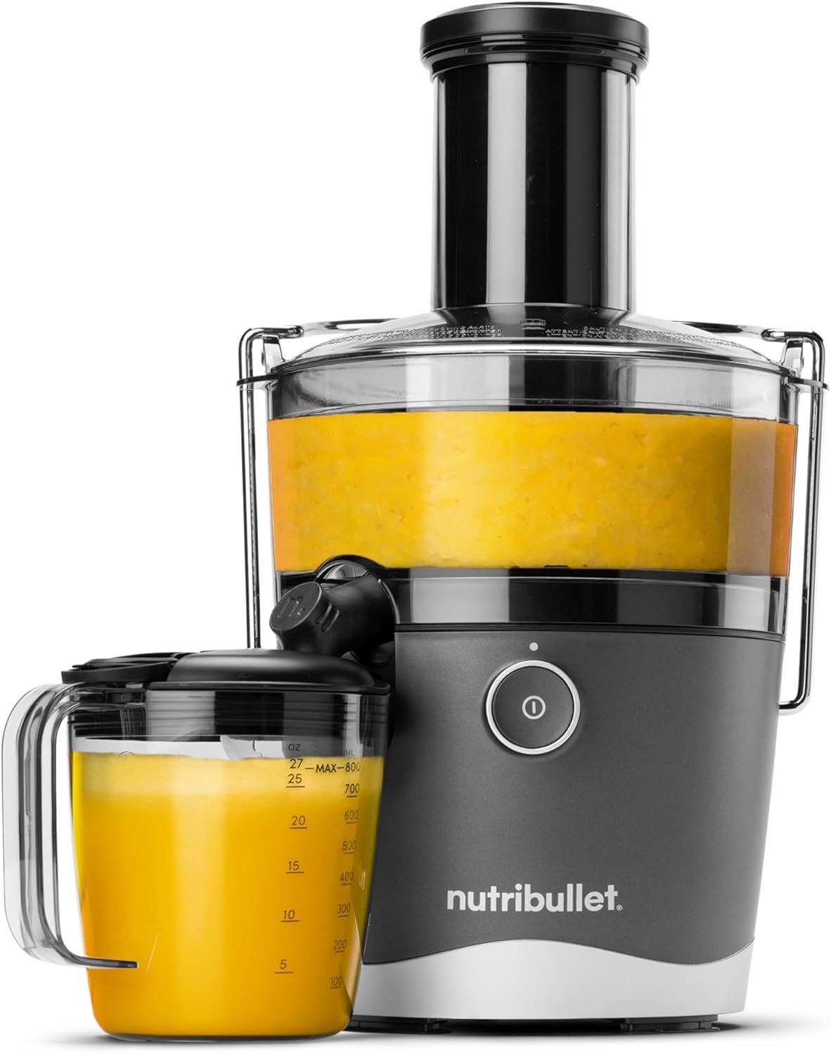 nutribullet® Juicer, 800W Juicer, Large 3″ Feed Chute for Whole Fruits and Vegetables, 27oz Juice Pitcher, .5L Pulp Container, Dual Speeds, BPA Free, Gray, NBJ50100