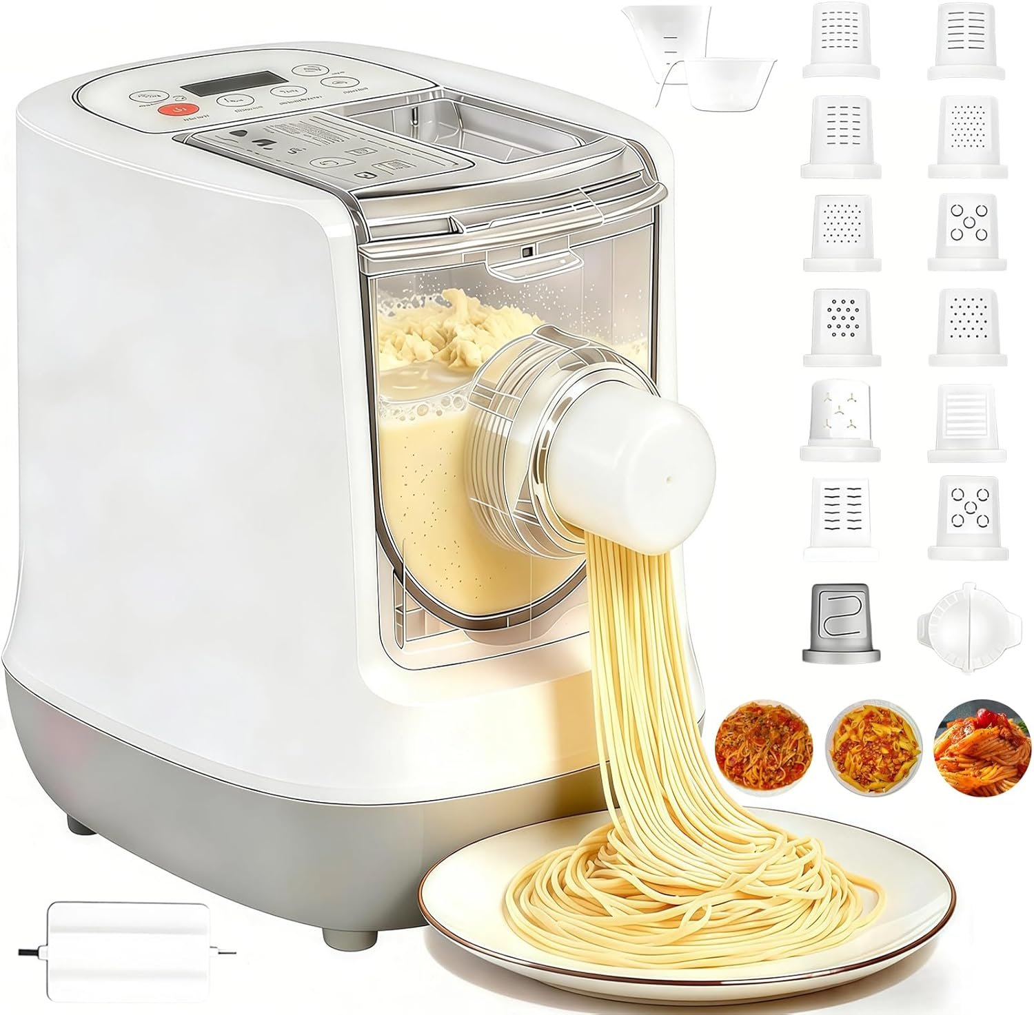 Electric Pasta Maker, Automatic Pasta Maker Machine, Comes with 13 Types Shapes & 650g Flour Large Capacity, Electric Noodle Machine for Spaghetti, Fettucine and Macaroni, Easy to Clean