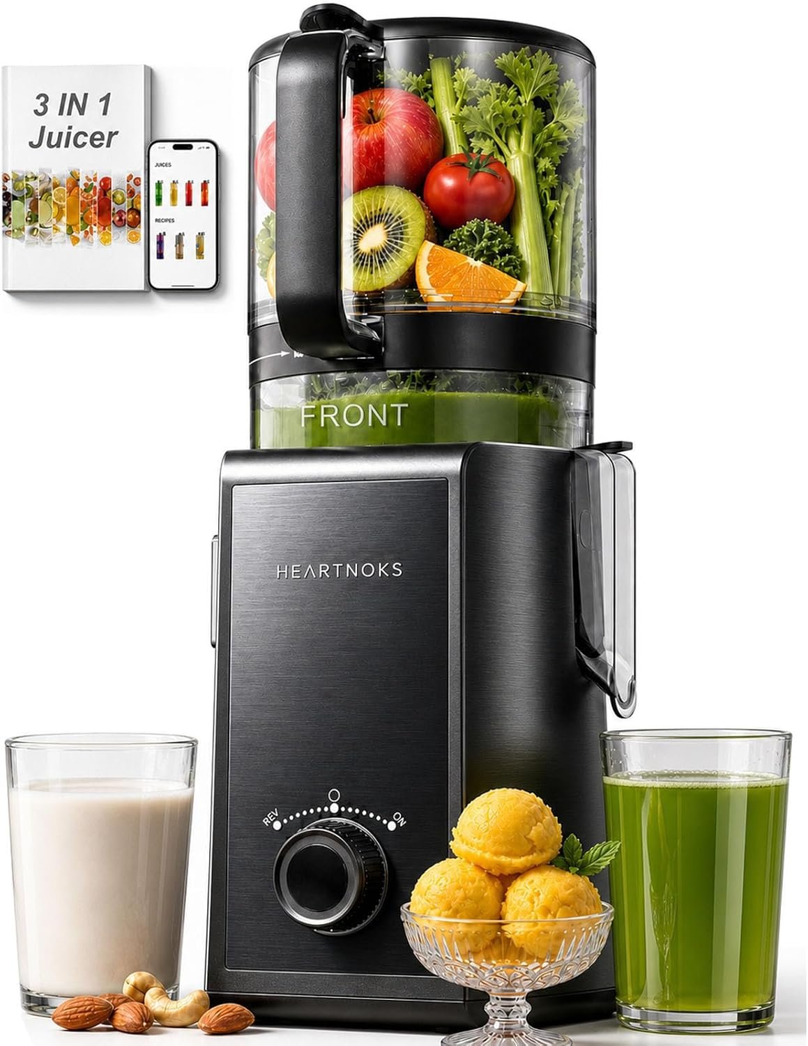 Juicer Machines, 3-in-1 Cold Press Juicer, 6.5” Wide Feed Chute | Slow Masticating Juicer for Juice, Oat&Nut Milk, and Sorbet, Easy to Clean for Busy Mornings, 6.5-inch Wide Feed Chute
