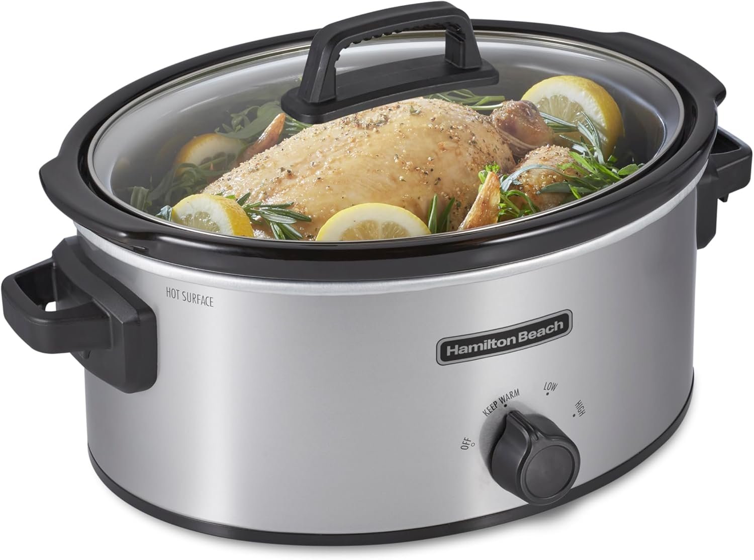 Hamilton Beach 6 Quart Slow Cooker With 3 Cooking Settings | Dishwasher-Safe Stoneware Crock & Glass Lid | Silver | 33665G