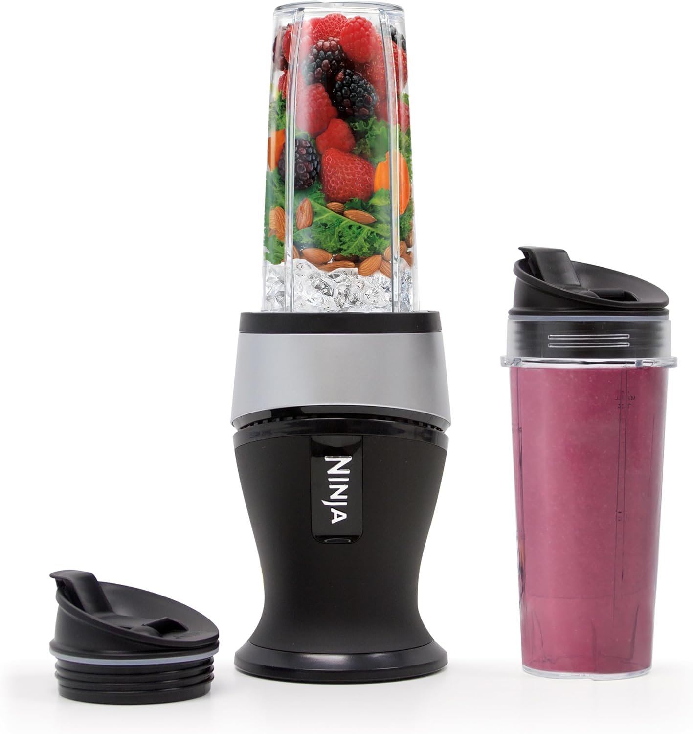 Ninja Fit Compact Personal Blender | For Smoothies, Shakes & Frozen Drinks | (2) 16-oz. To-Go Cups with Spout Lids | 700-Watt Countertop | Black | QB3001SS