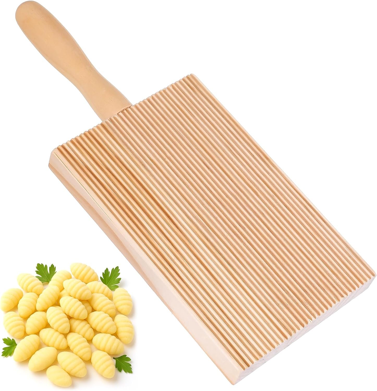 Gnocchi Board and Gnocchi Pasta Maker Wooden Pasta Rolling Board with Roller Paddle Authentic Shaper Tools for Lovers