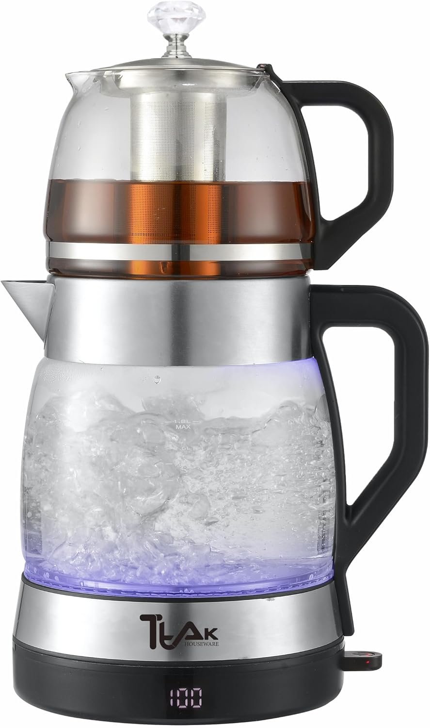 TTAK Electric Glass Tea Maker Set with LED Display – 1.8L Water Kettle & 1.2L Infuser Teapot – Dual Glass Body, Stainless Steel Filter, Auto Keep Warm, Fast Boil, Modern Kitchen Appliance