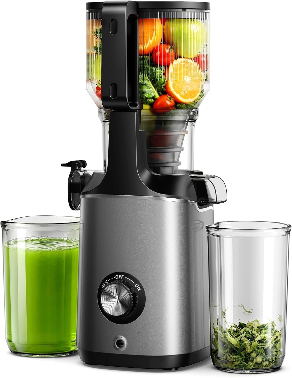 Cold Press Juicer Machines, EUHOMY 5.8″ Wide Feed Chute, Slow Masticating Juicer for Whole Vegetables and Fruits, 99.6% High Juice Yield, Easy to clean, Juicer Machines with BPA Free