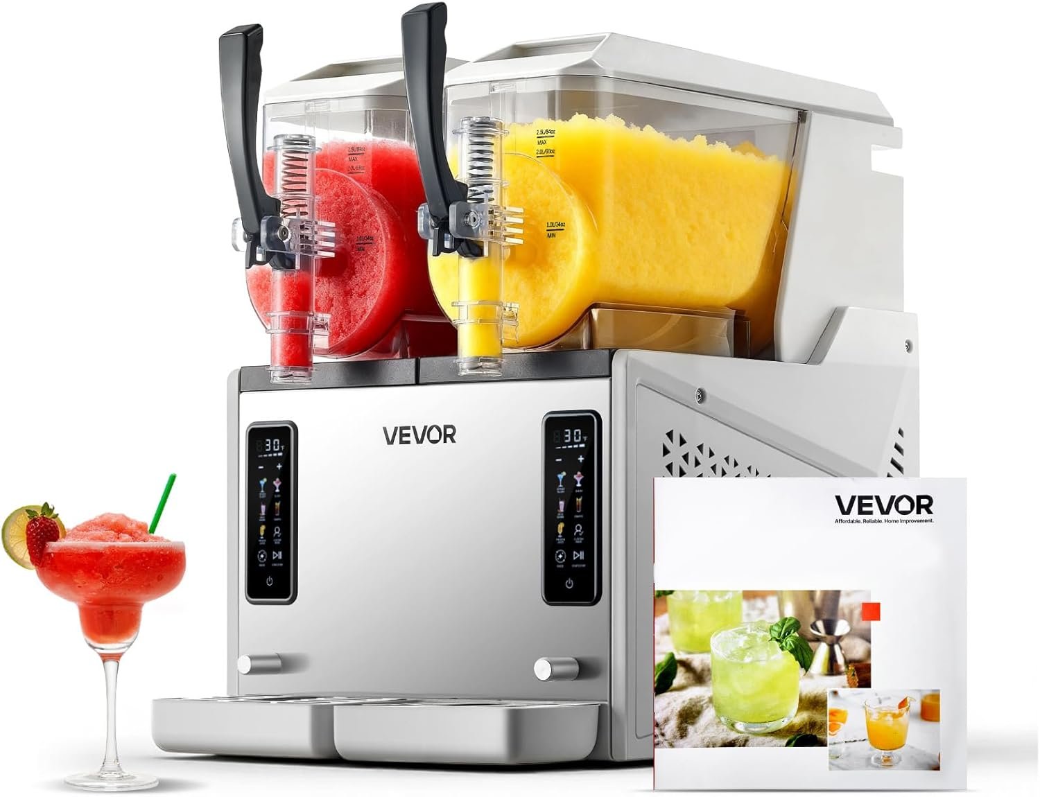 VEVOR Slushie Machine, 3L/100oz x 2 Tank Slushy Machine for Home, No Ice Needed Frozen Drink Maker, Margarita Maker with Self-Cleaning, for Frozen Margaritas, Frappés, Milkshake & More