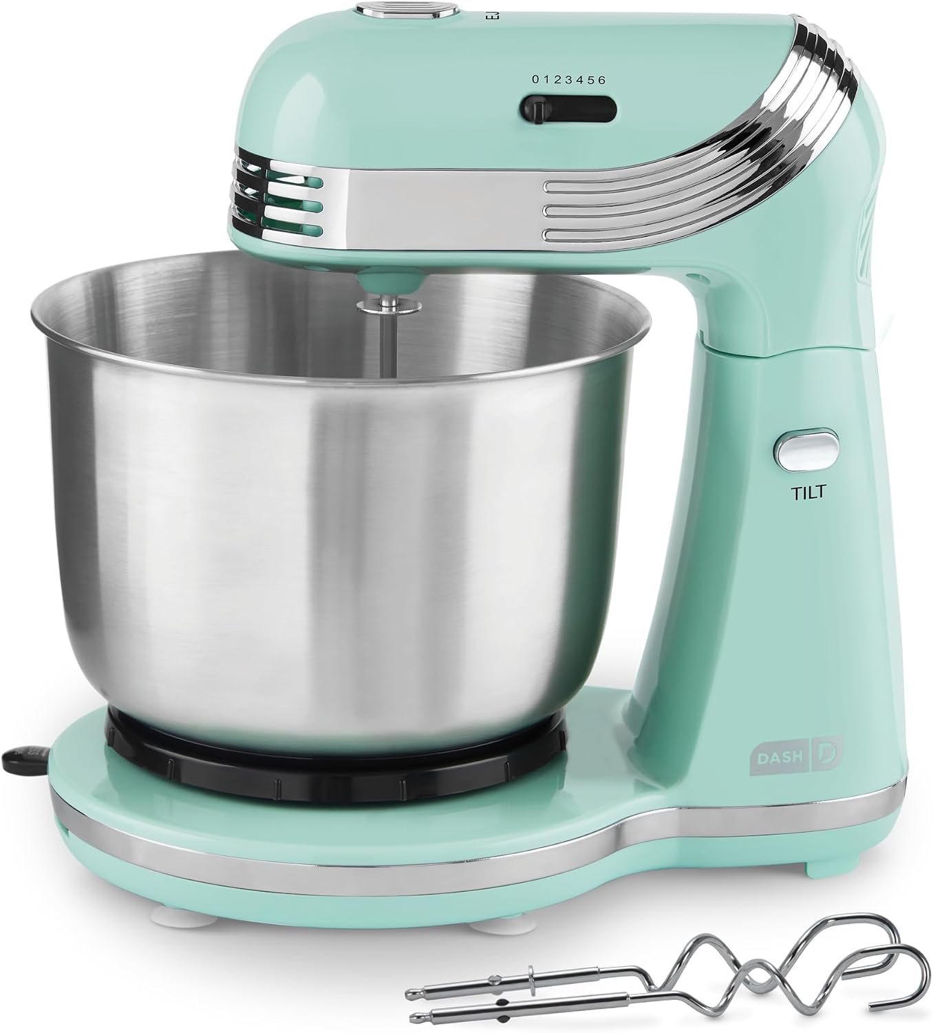 Dash Everyday Stand Mixer – Compact Tilt-Head Stand Mixer for Everyday Recipes – 6-Speed Power with Stainless Steel Bowl – Aqua, 3-Quart