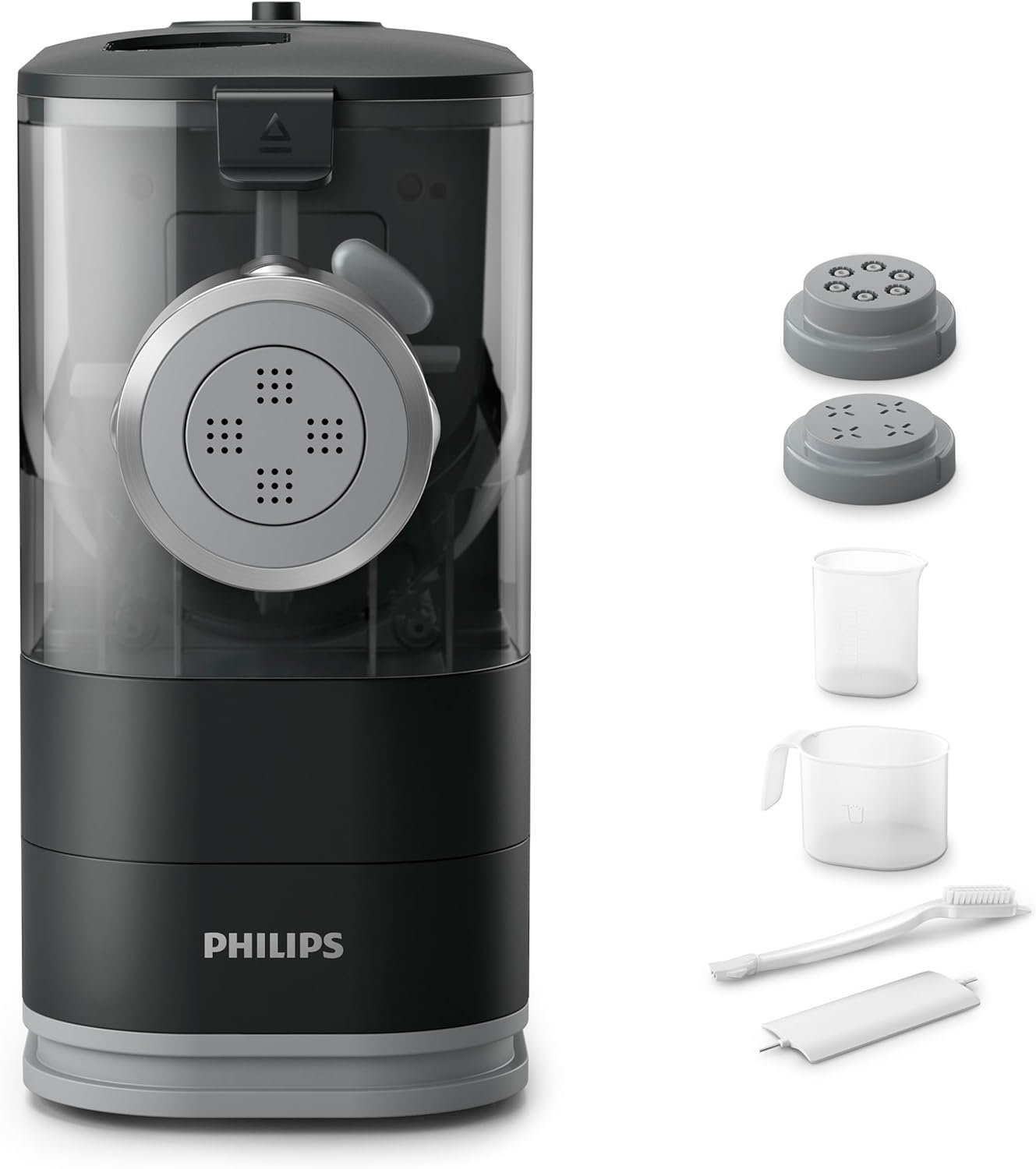 Philips Kitchen Appliances Compact Pasta and Noodle Maker, Viva Collection, Comes with 3 Default Classic Pasta Shaping Discs, Fully Automatic, Recipe Book, Small, Black (HR2371/05)