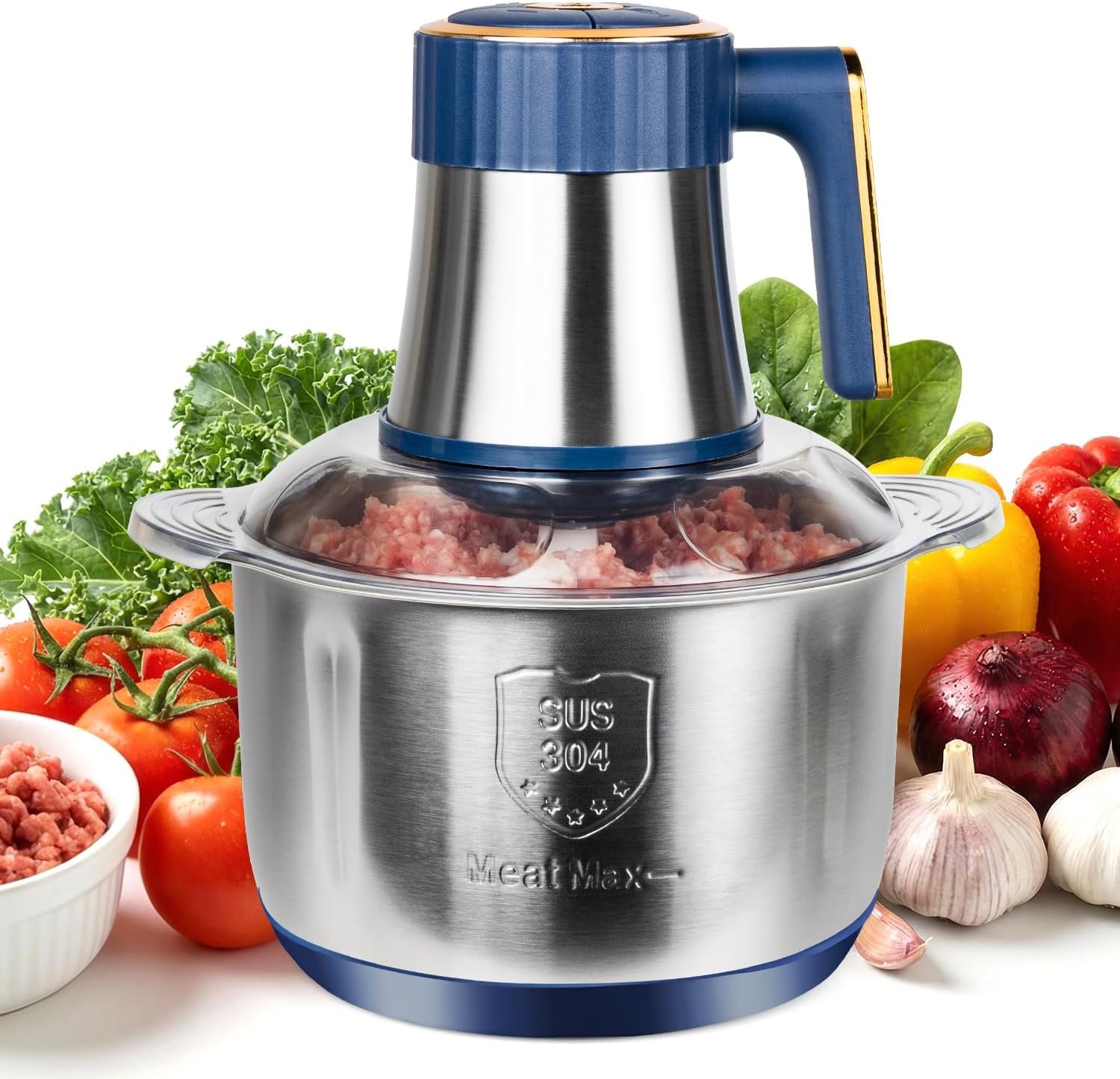 20 Cups Large Capacity Food Processor,5 Speed Electric Meat Grinder Vegetable Chopper,500W Powerful Motor 6 Bi-Level Blade Meat mincer for Vegetable, Nuts, Onion, Garlic with 304 Stainless Steel Bowl
