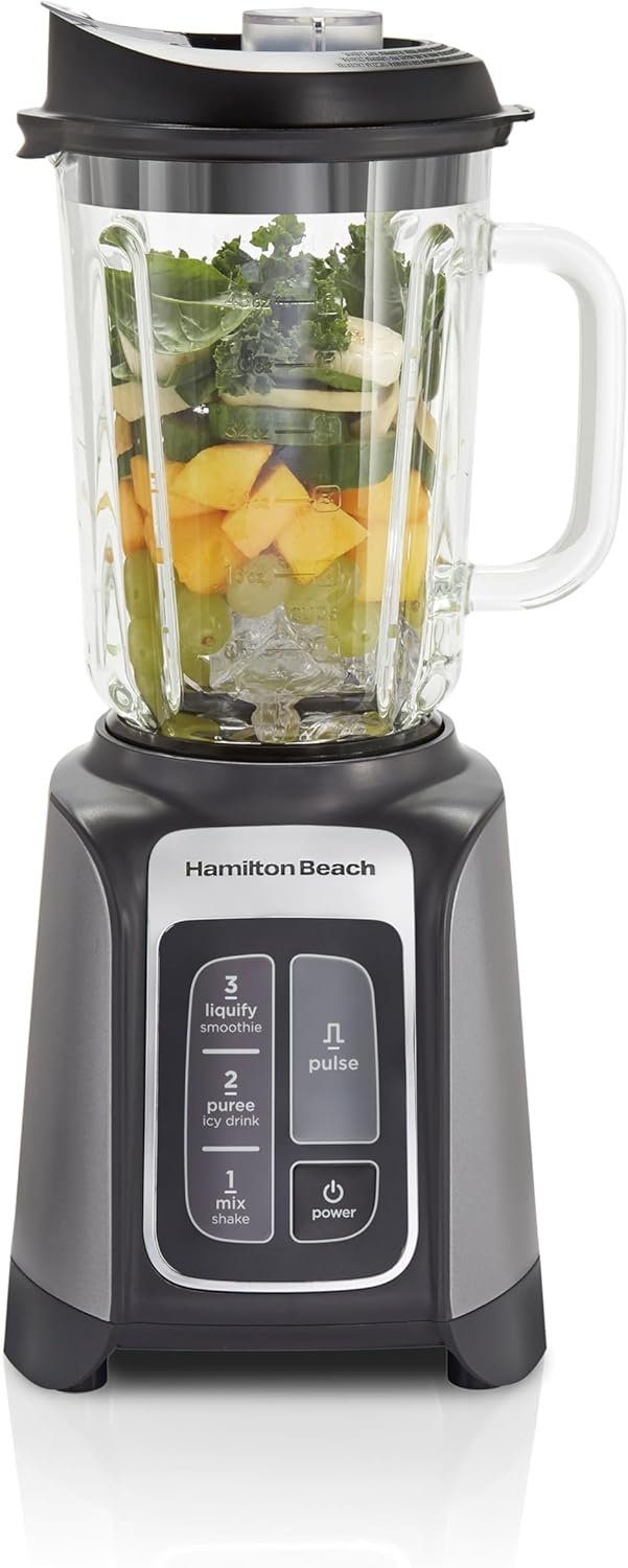 Hamilton Beach PowerMax Professional-Performance Blender for Shakes and Smoothies, Puree and Ice Crush, 48oz BPA-Free Glass Jar, 1680 Peak Watts, Stainless Steel Blades, Silver (58600J)