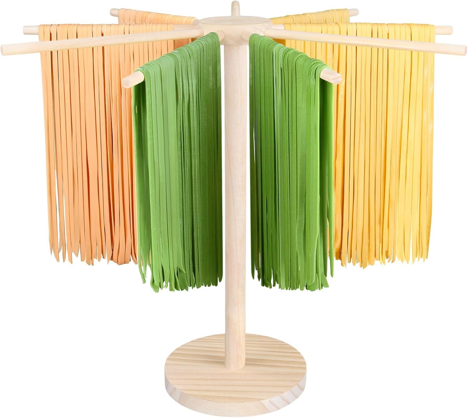 Pasta Drying Rack – 9 Sticks Wooden Pasta Dryer Stand for Homemade Fresh Pasta, Spaghetti, Fettuccine, Tagliatelle – Large Detachable Natural Wood Noodle Rack, Space Saving & Sturdy Design