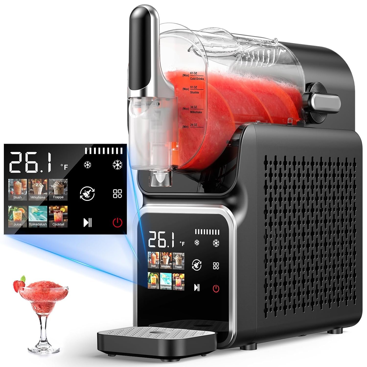 Slushie Machine No Ice Needed, Auto-Clean, 220W Quick Frozen Drink Maker with 6 Preset Programs for Margaritas, Frappés, Milk Shake and More, Slushy Machine for Home, 88oz