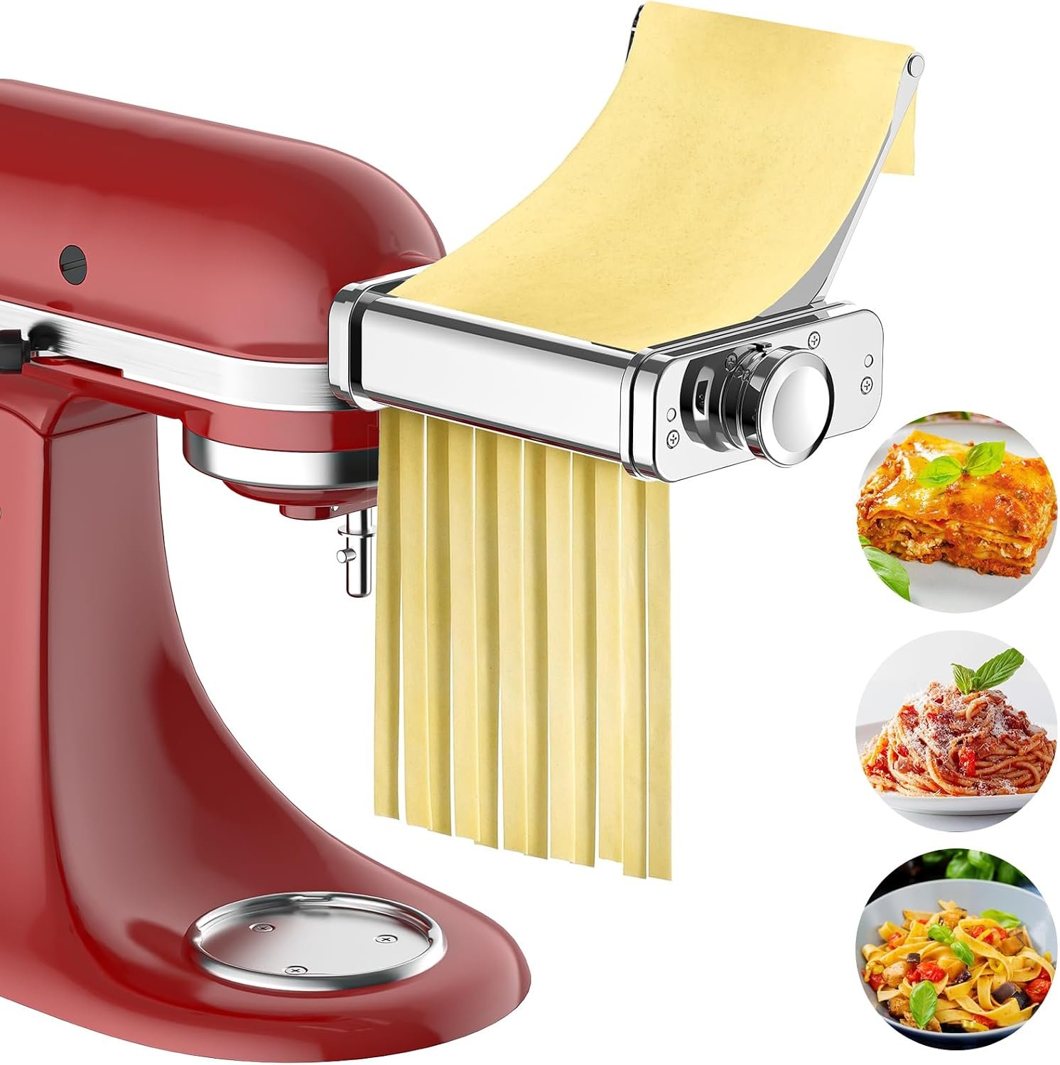 GVODE 3 in 1 Pasta Attachment for KitchenAid Stand Mixer, All Metal Pasta Maker KitchenAid Attachment, Pasta Sheet Roller, Spaghetti Cutter, Fettuccine Cutter Maker Accessories and Cleaning Brush