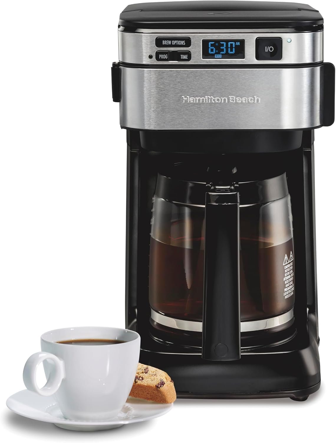 Hamilton Beach FrontFill 12 Cup Programmable Drip Coffee Maker | Regular & Bold Brew Options | Auto Pause and Pour | Glass Carafe | Black with Stainless Accents | 46310