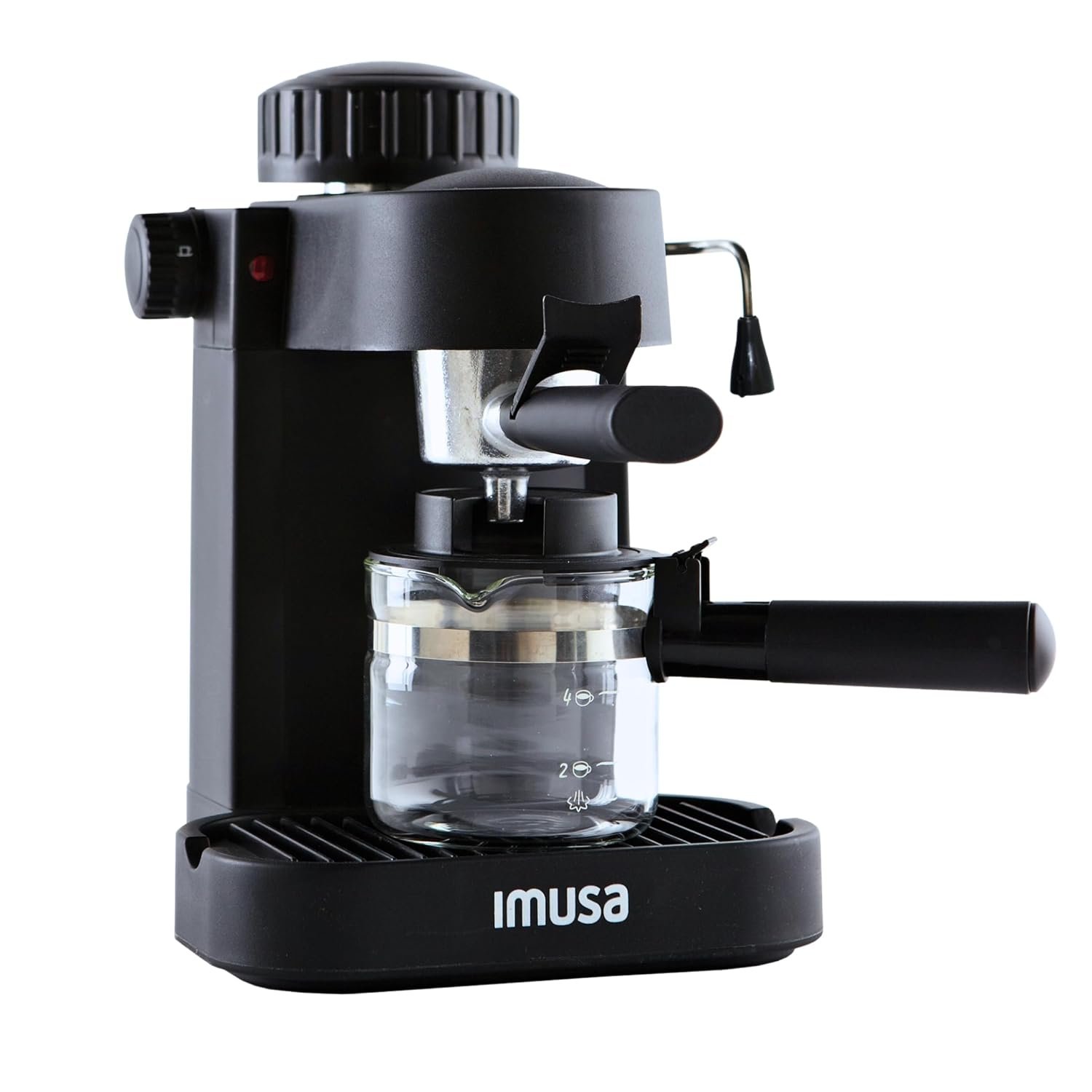 IMUSA Electric Espresso Cappuccino Maker 4 Cup Capacity with Milk Frother Black Coffee Machine for Home Barista Experience